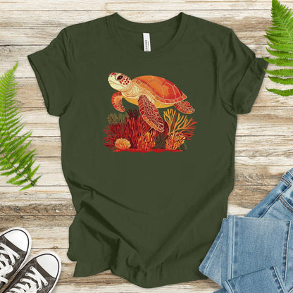 Colorful Sea Turtle T-Shirt – Swimming with Coral - TShirtree