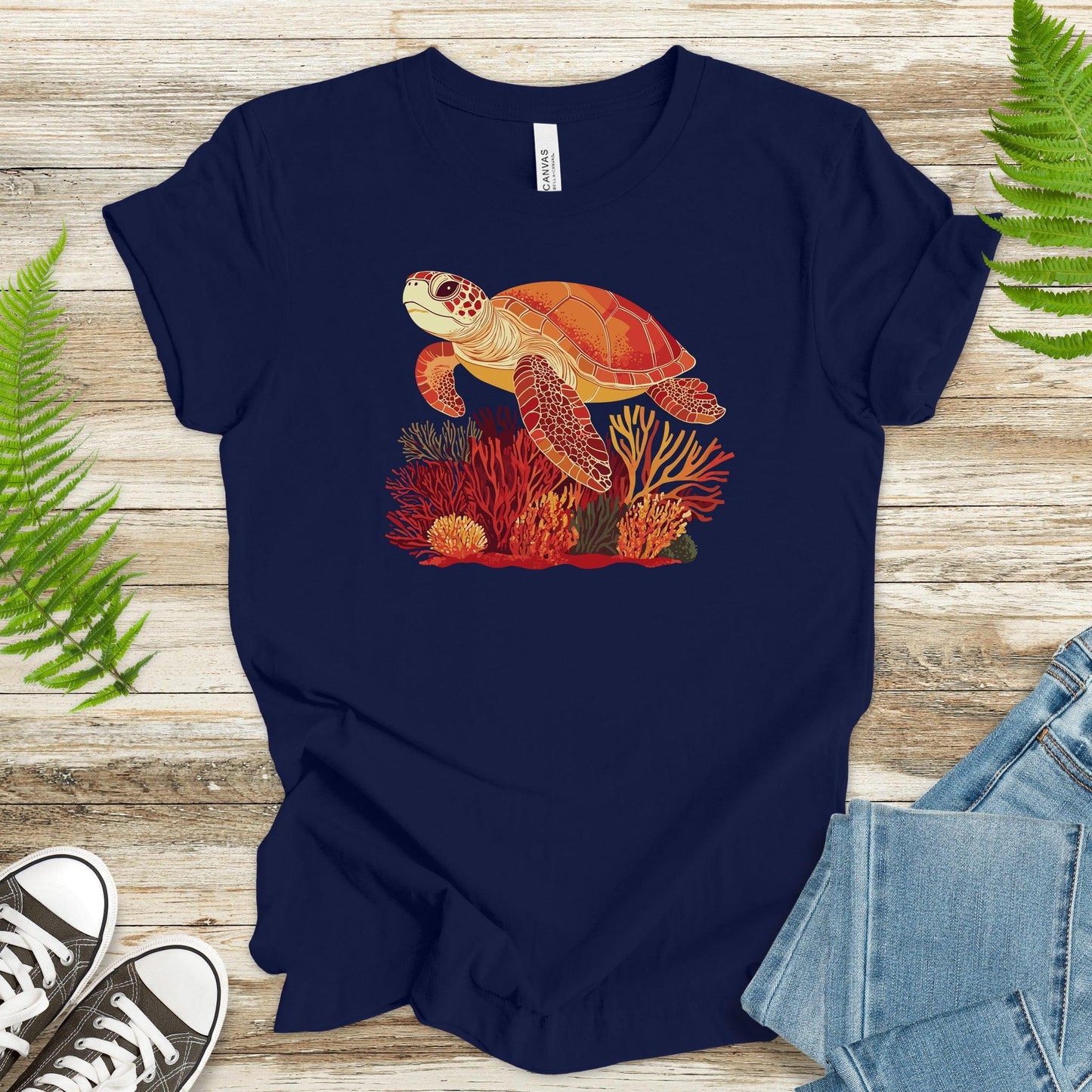 Colorful Sea Turtle T-Shirt – Swimming with Coral - TShirtree