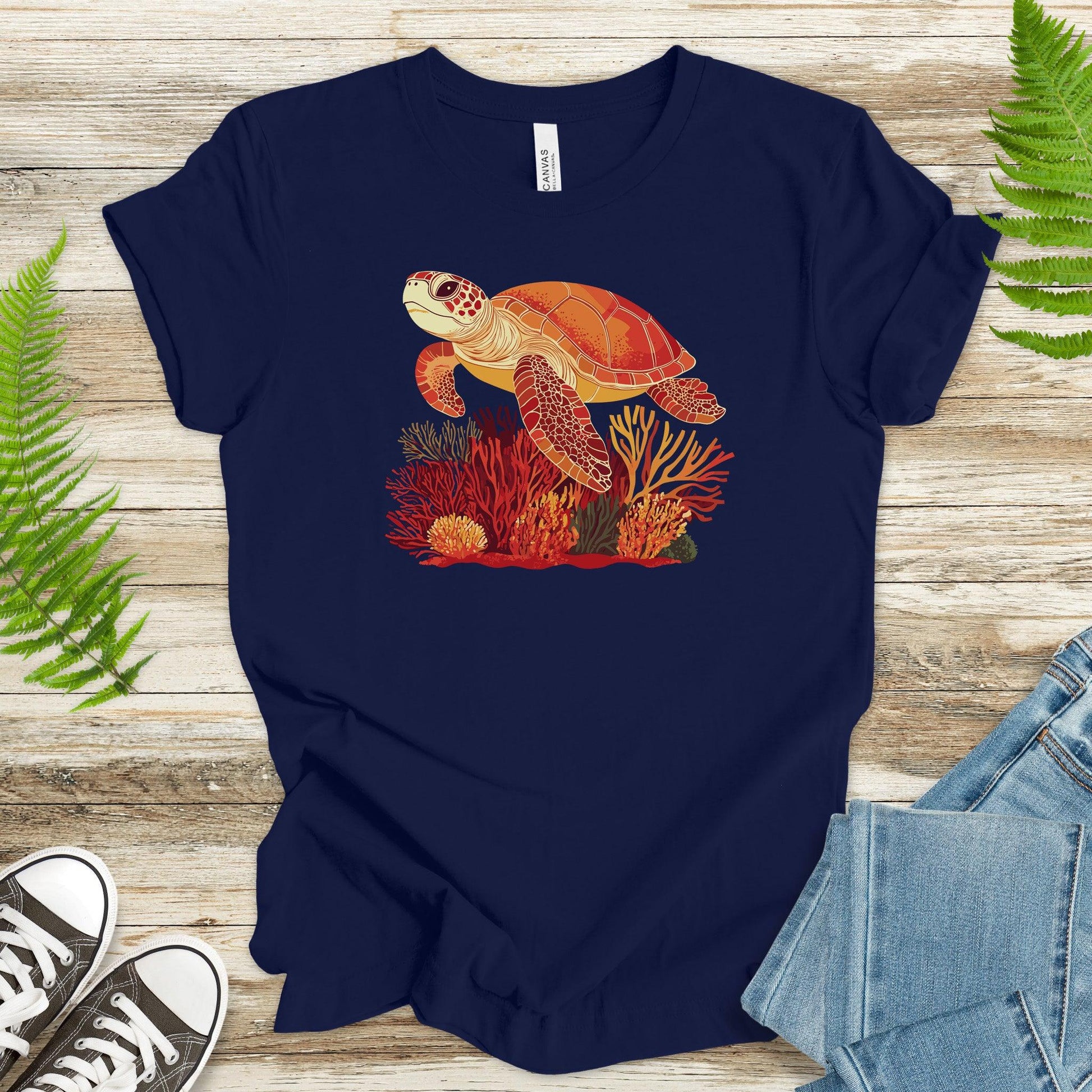 Colorful Sea Turtle T-Shirt – Swimming with Coral - TShirtree