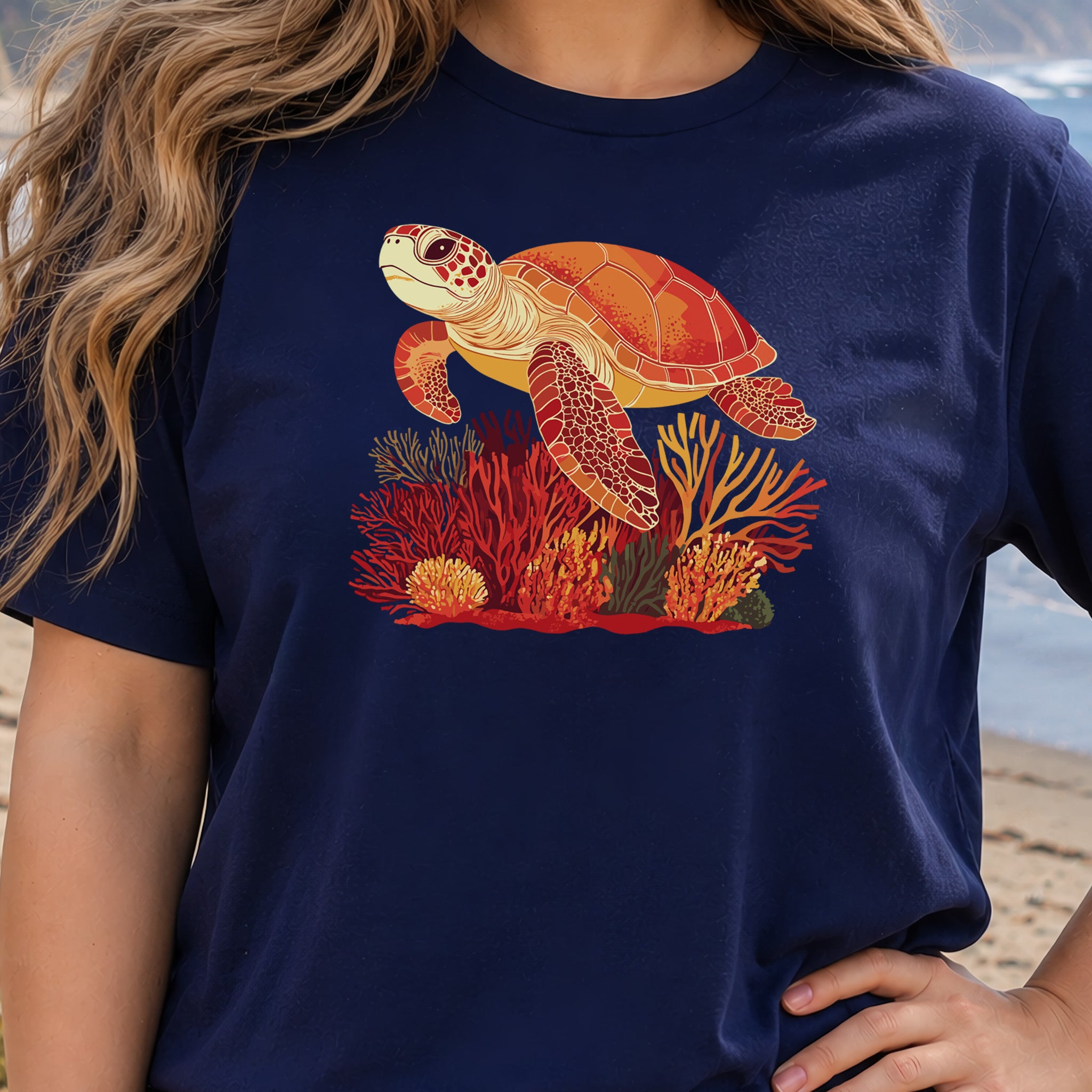 Colorful Sea Turtle T-Shirt – Swimming with Coral