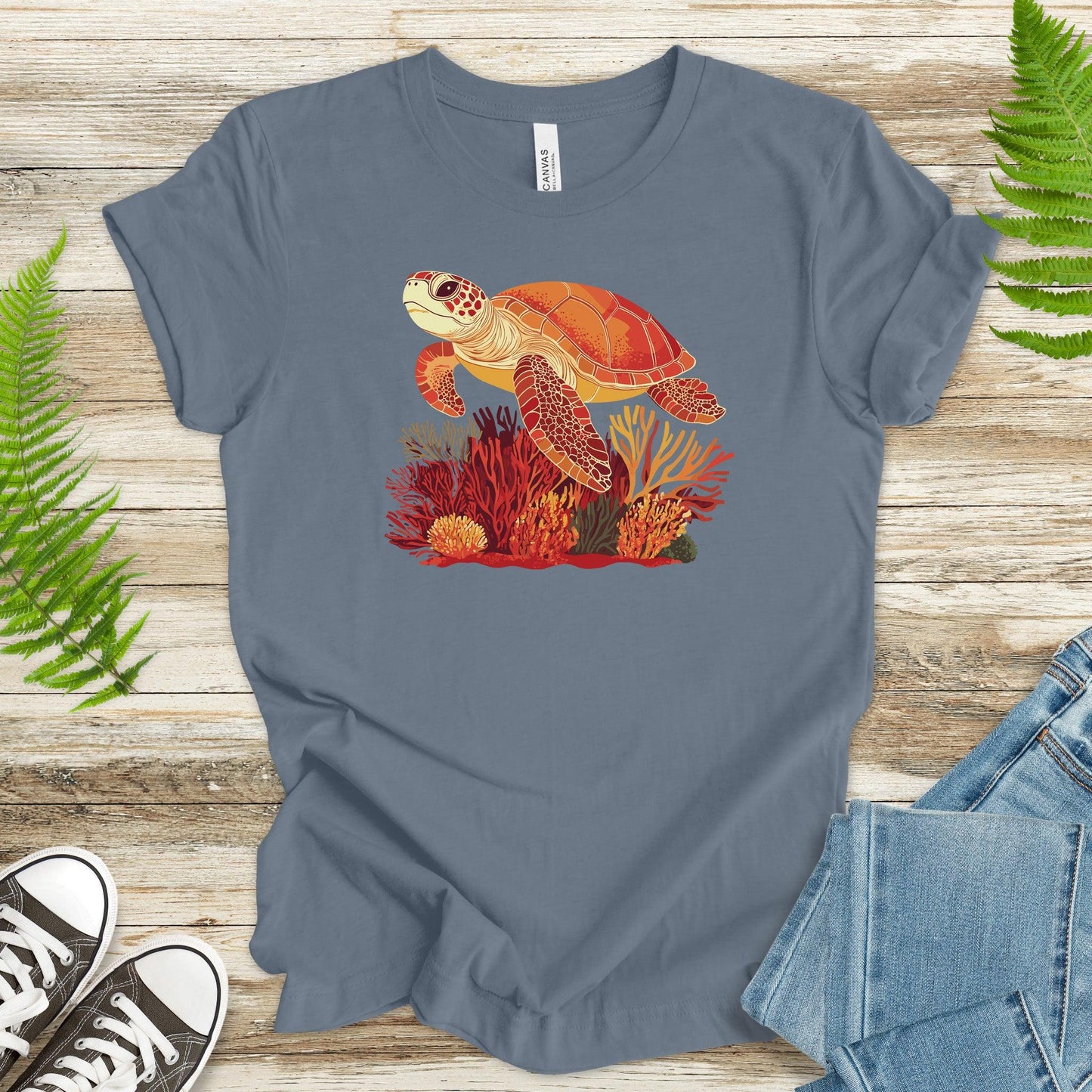 Colorful Sea Turtle T-Shirt – Swimming with Coral - TShirtree