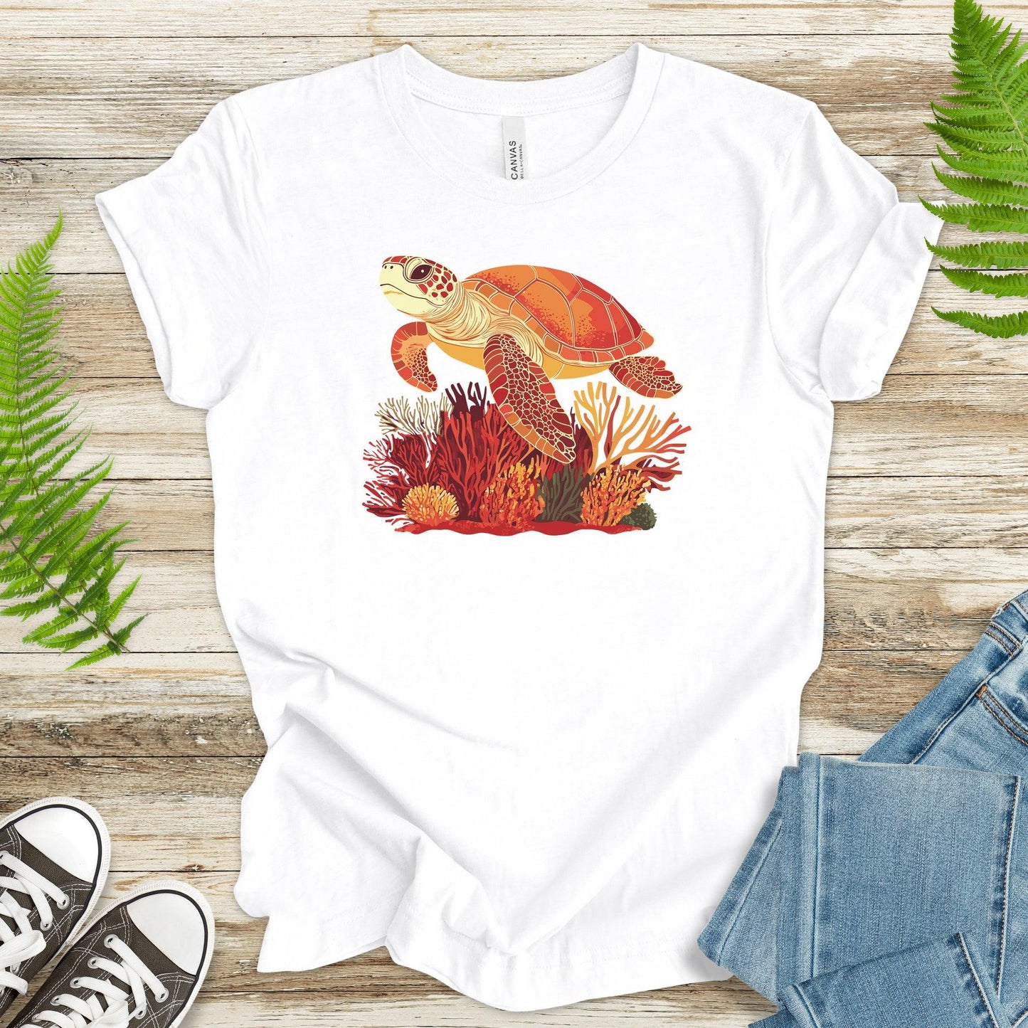 Colorful Sea Turtle T-Shirt – Swimming with Coral - TShirtree