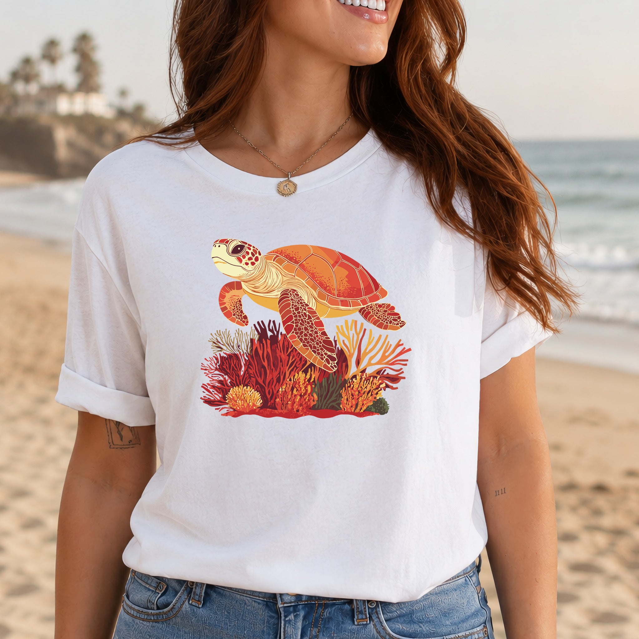Colorful Sea Turtle T-Shirt – Swimming with Coral
