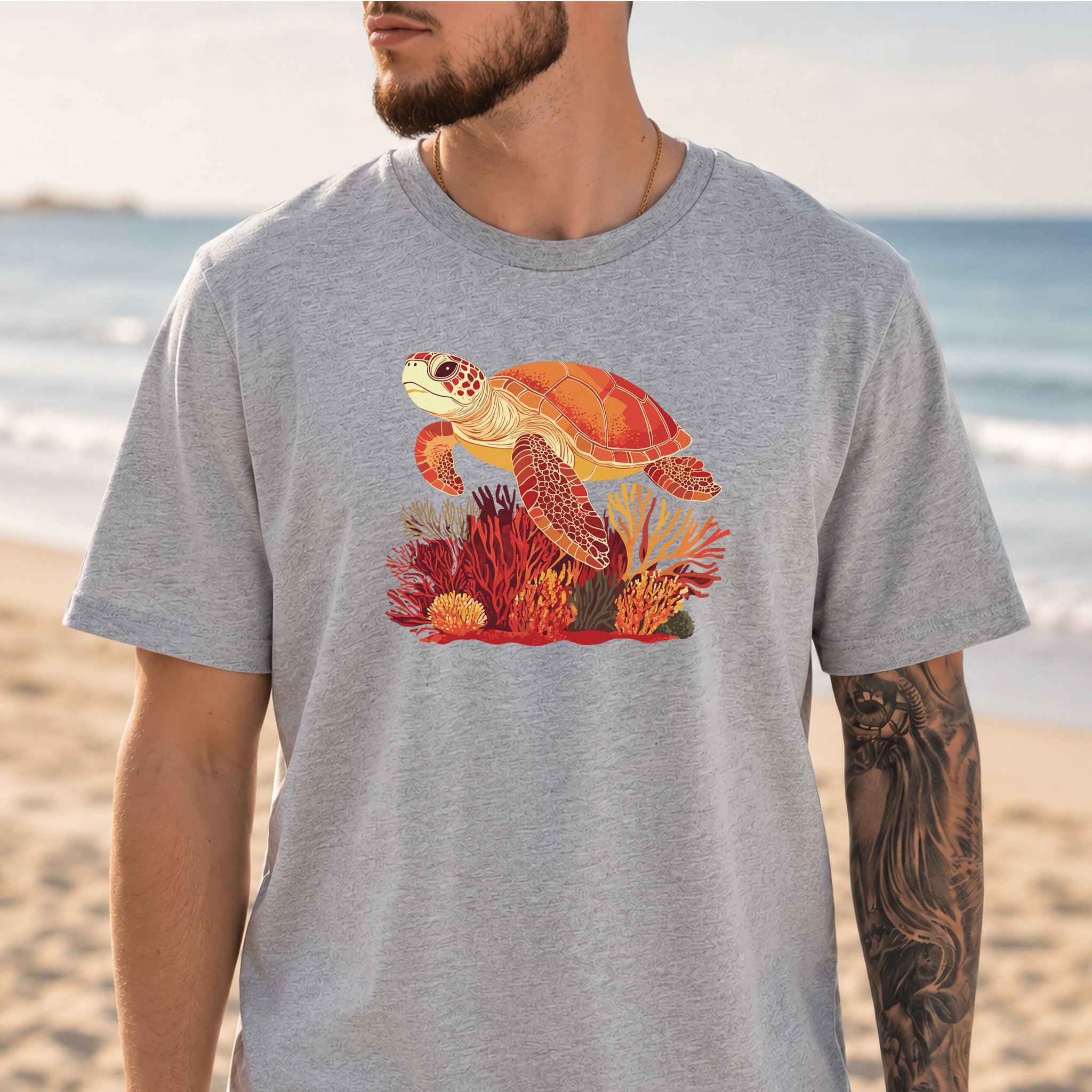 Colorful Sea Turtle T-Shirt – Swimming with Coral
