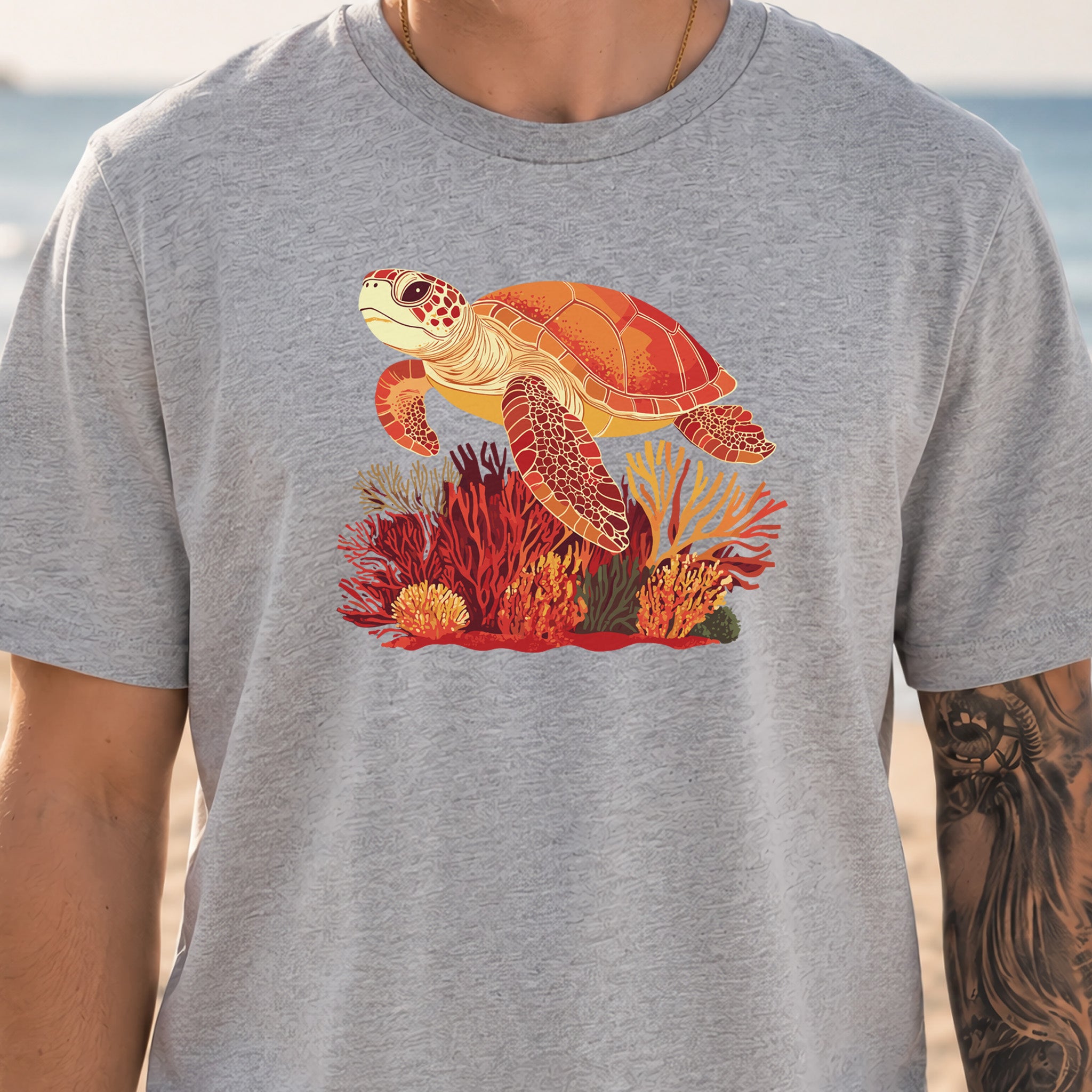 Colorful Sea Turtle T-Shirt – Swimming with Coral