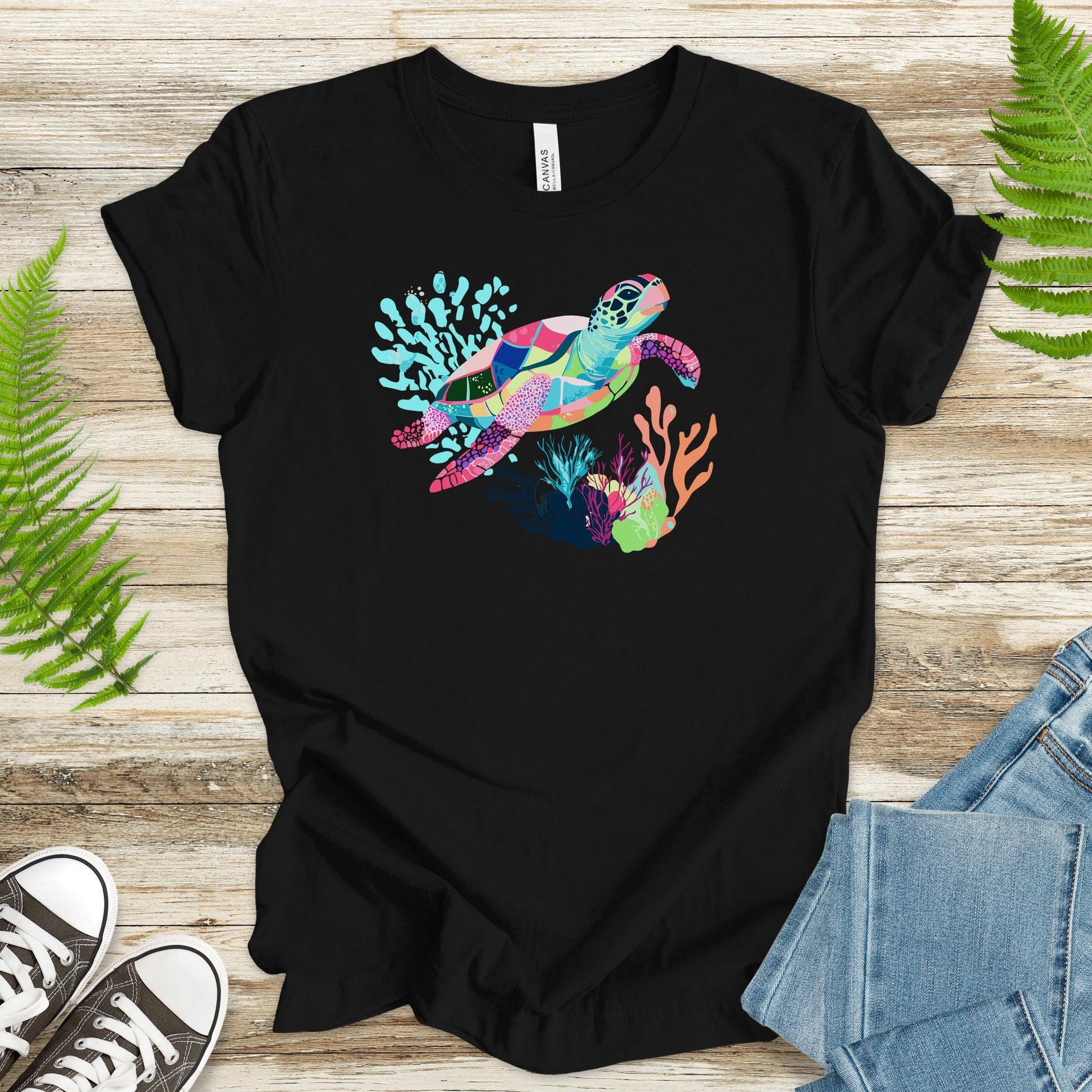 Vibrant Sea Turtle T-Shirt – Coral Reef Adventure Design - TShirtree