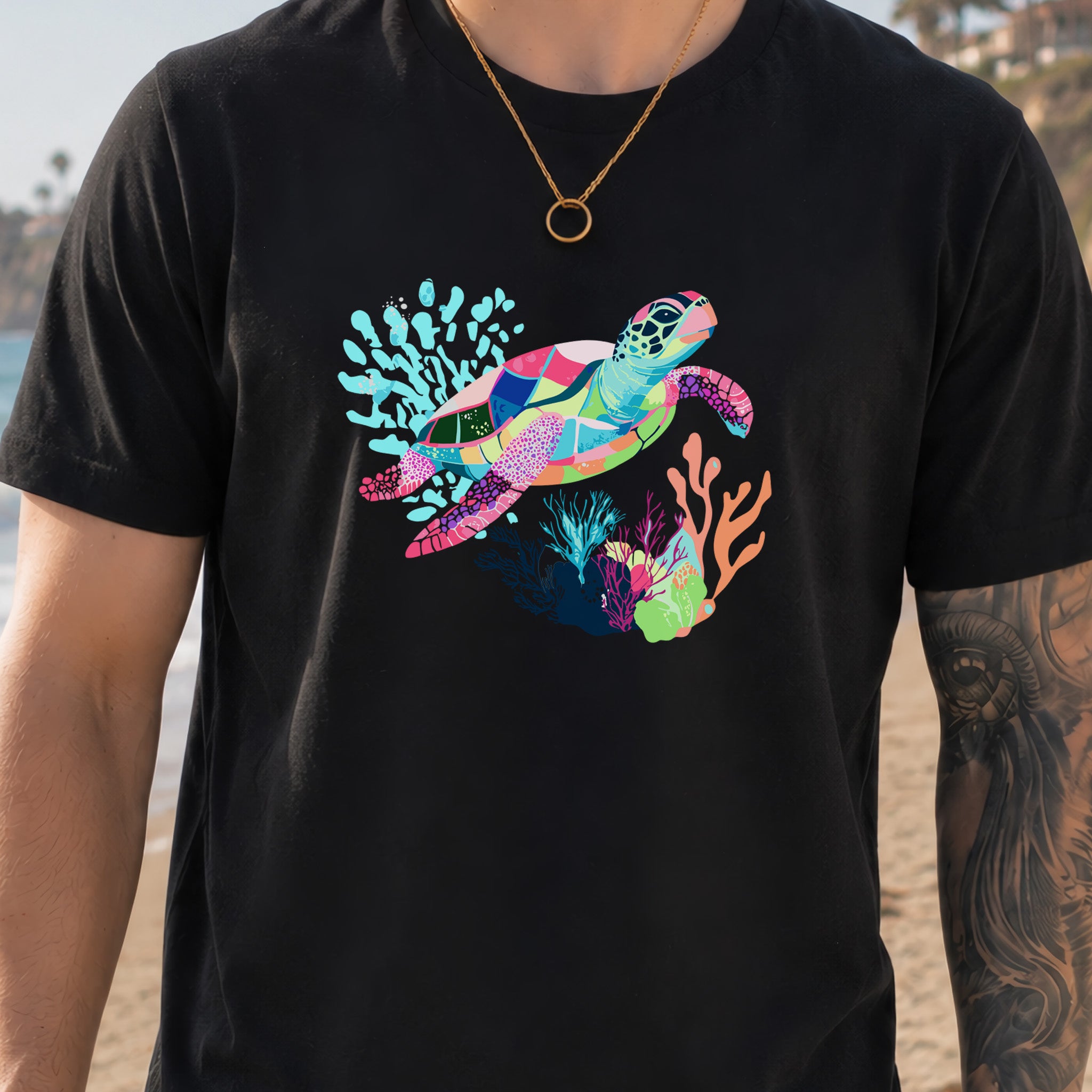 Vibrant Sea Turtle T-Shirt – Coral Reef Adventure Design