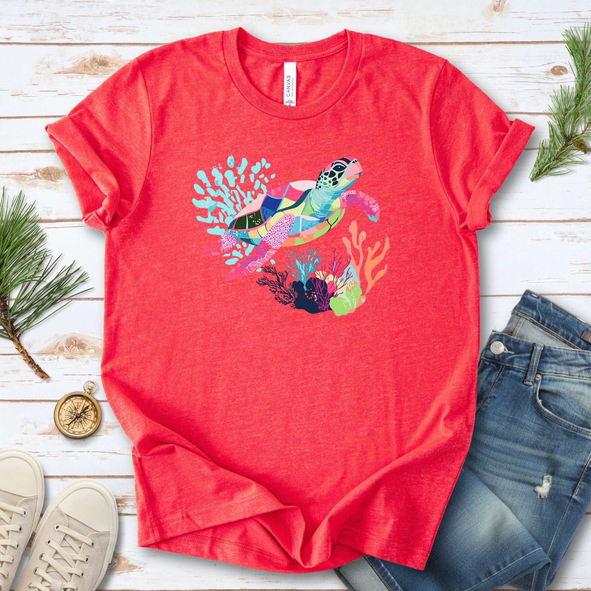 Vibrant Sea Turtle T-Shirt – Coral Reef Adventure Design