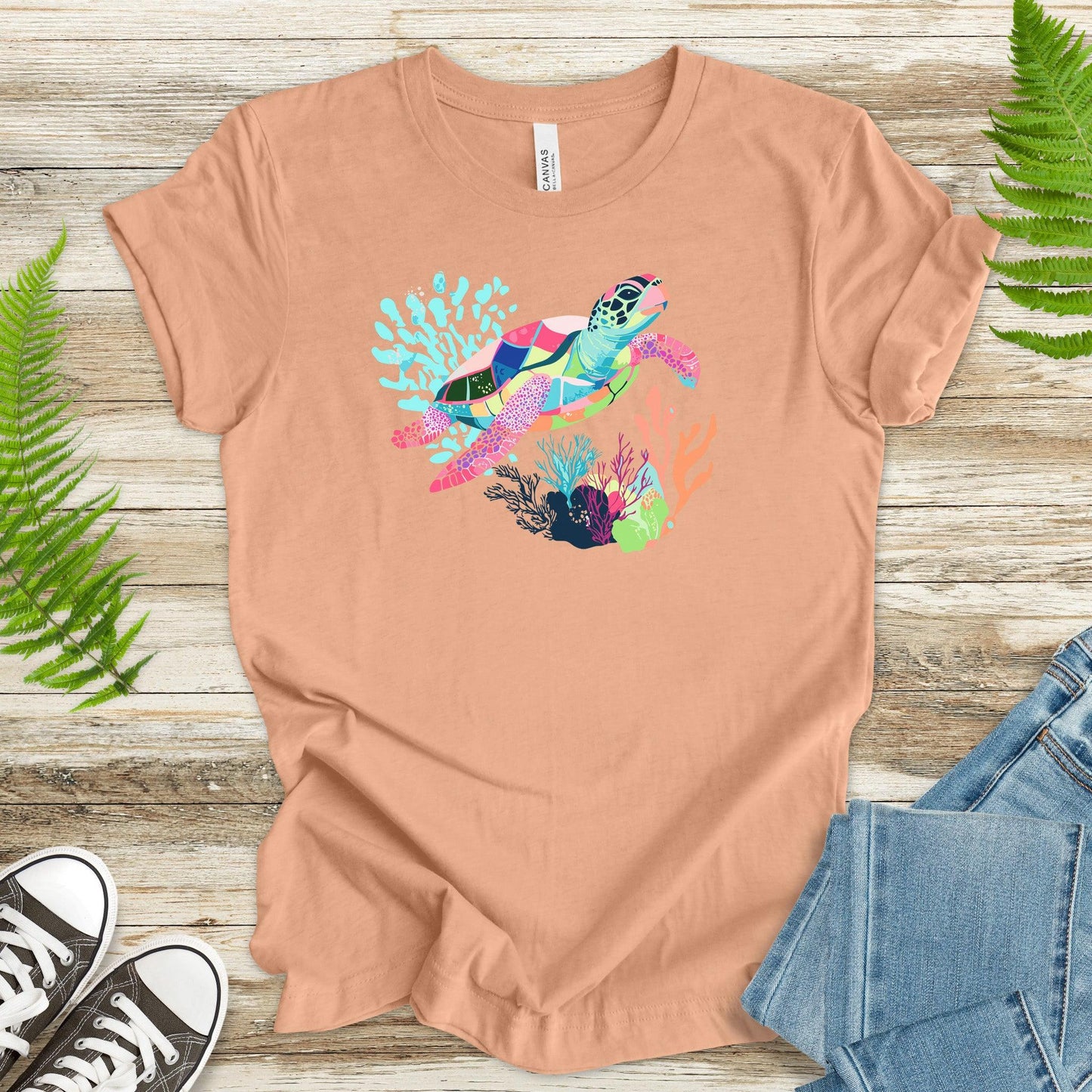 Vibrant Sea Turtle T-Shirt – Coral Reef Adventure Design - TShirtree