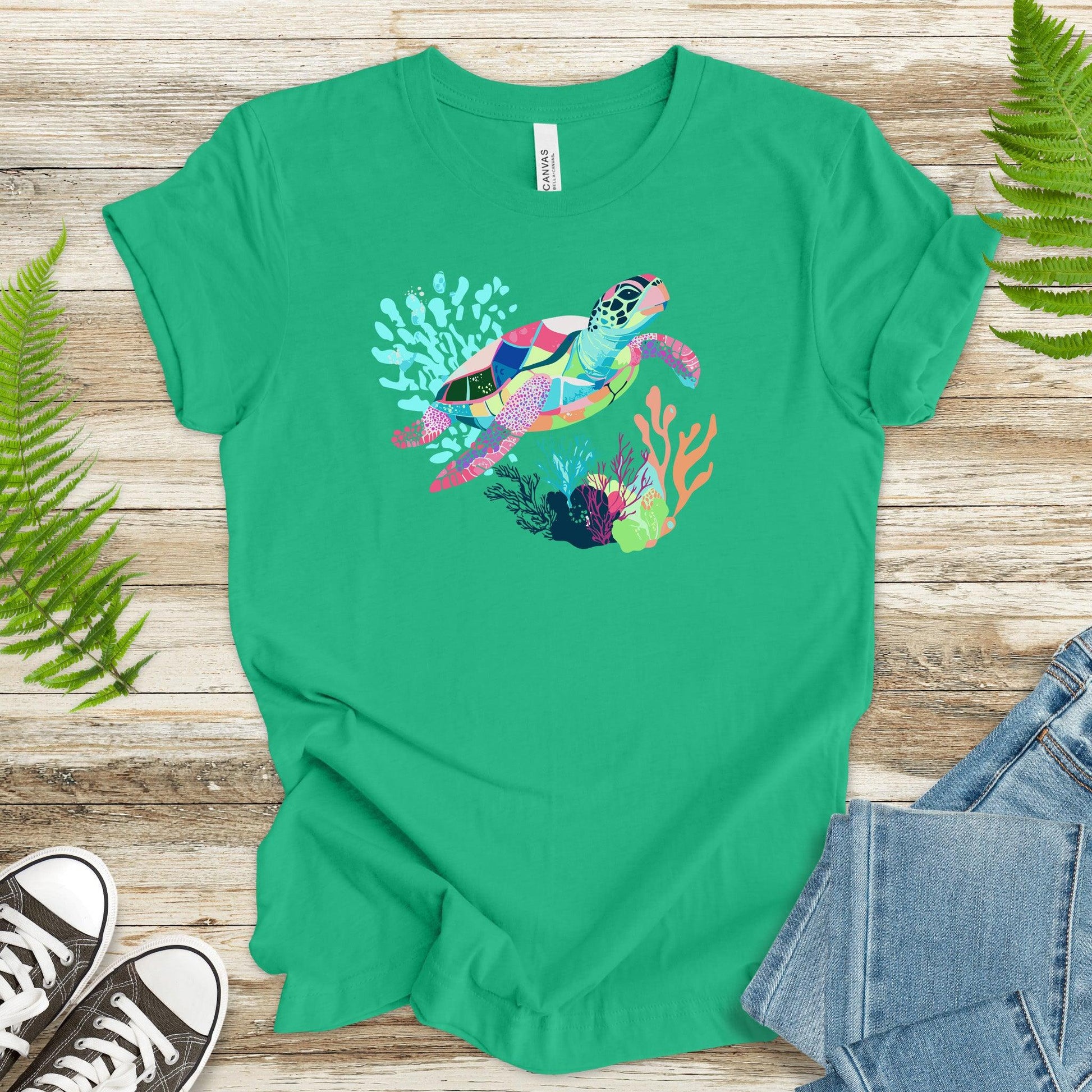 Vibrant Sea Turtle T-Shirt – Coral Reef Adventure Design - TShirtree