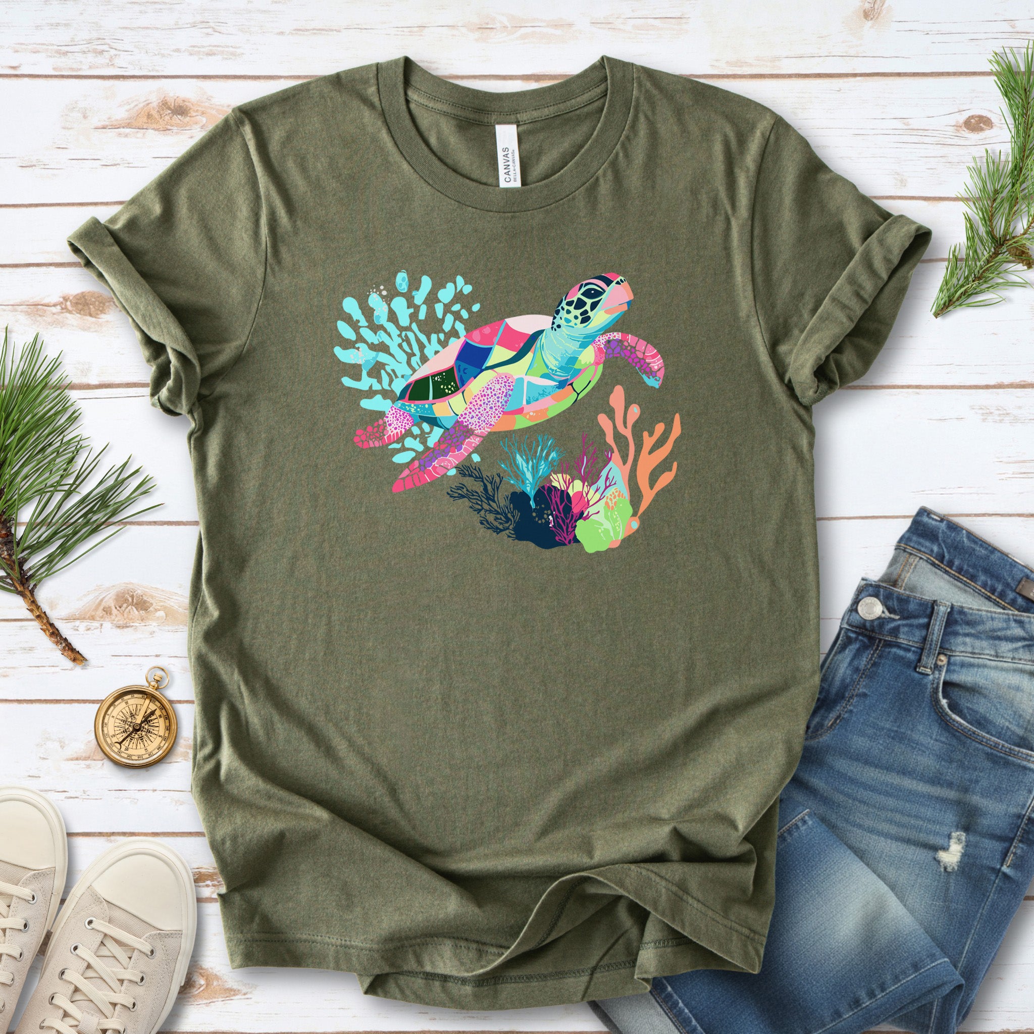 Vibrant Sea Turtle T-Shirt – Coral Reef Adventure Design