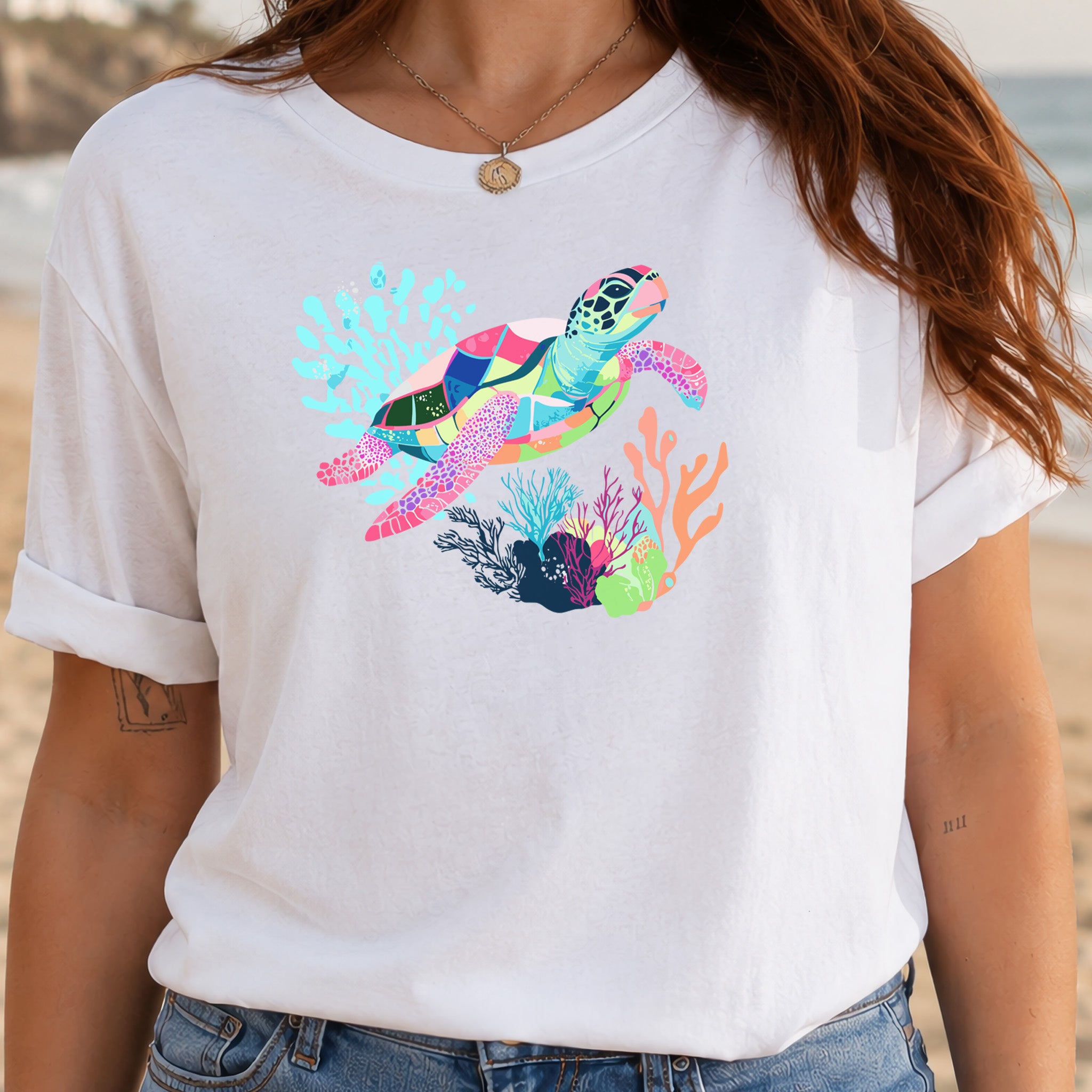 Vibrant Sea Turtle T-Shirt – Coral Reef Adventure Design