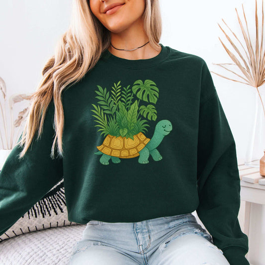 Jungle Tortoise Sweatshirt – Cozy Plant Lover Gift with Earthy Magic