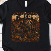 Autumn Is Coming Bigfoot Raven Halloween Gothic Fall T-Shirt