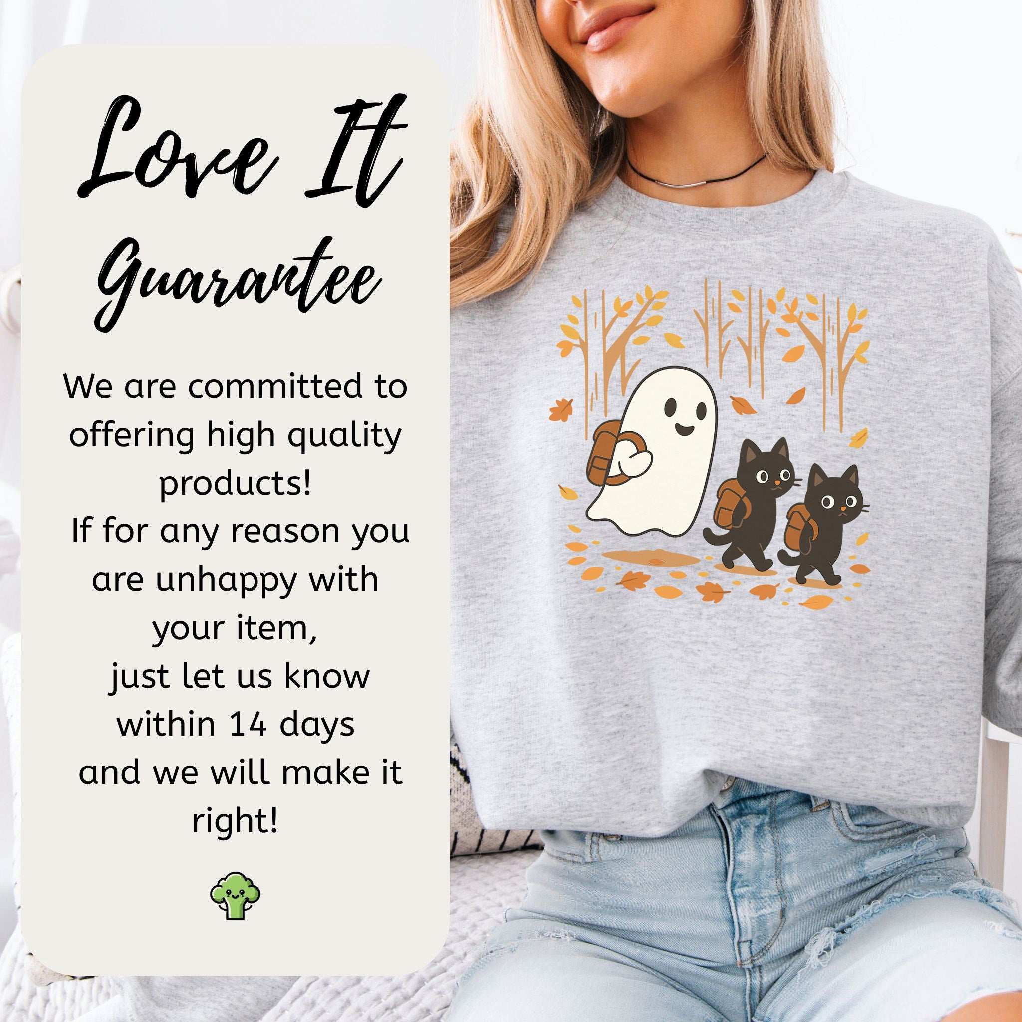 Autumn Ghost & Black Cats Sweatshirt – Cozy Spooky Hiking Magic