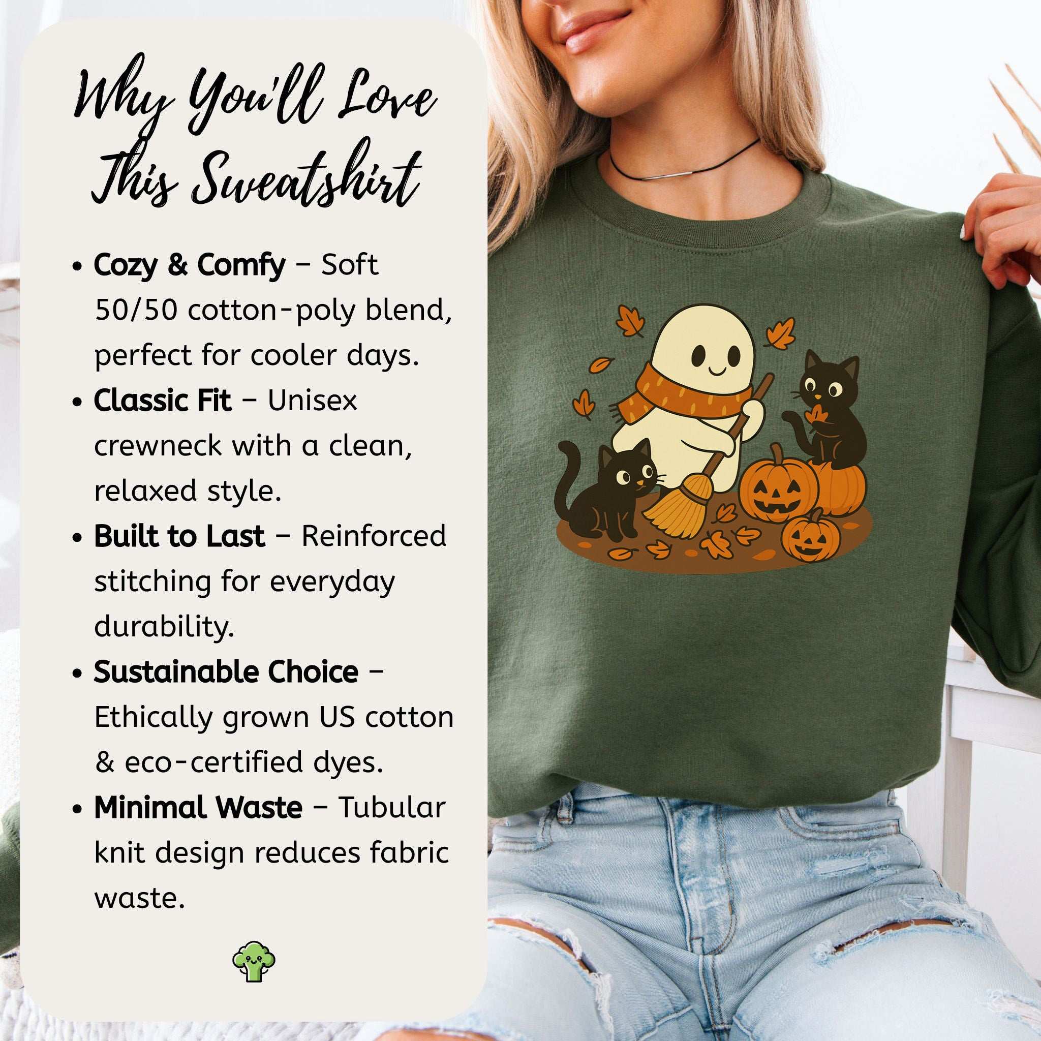 Autumn Ghost & Black Cats Sweatshirt – Pumpkin Patch Cozy Vibes