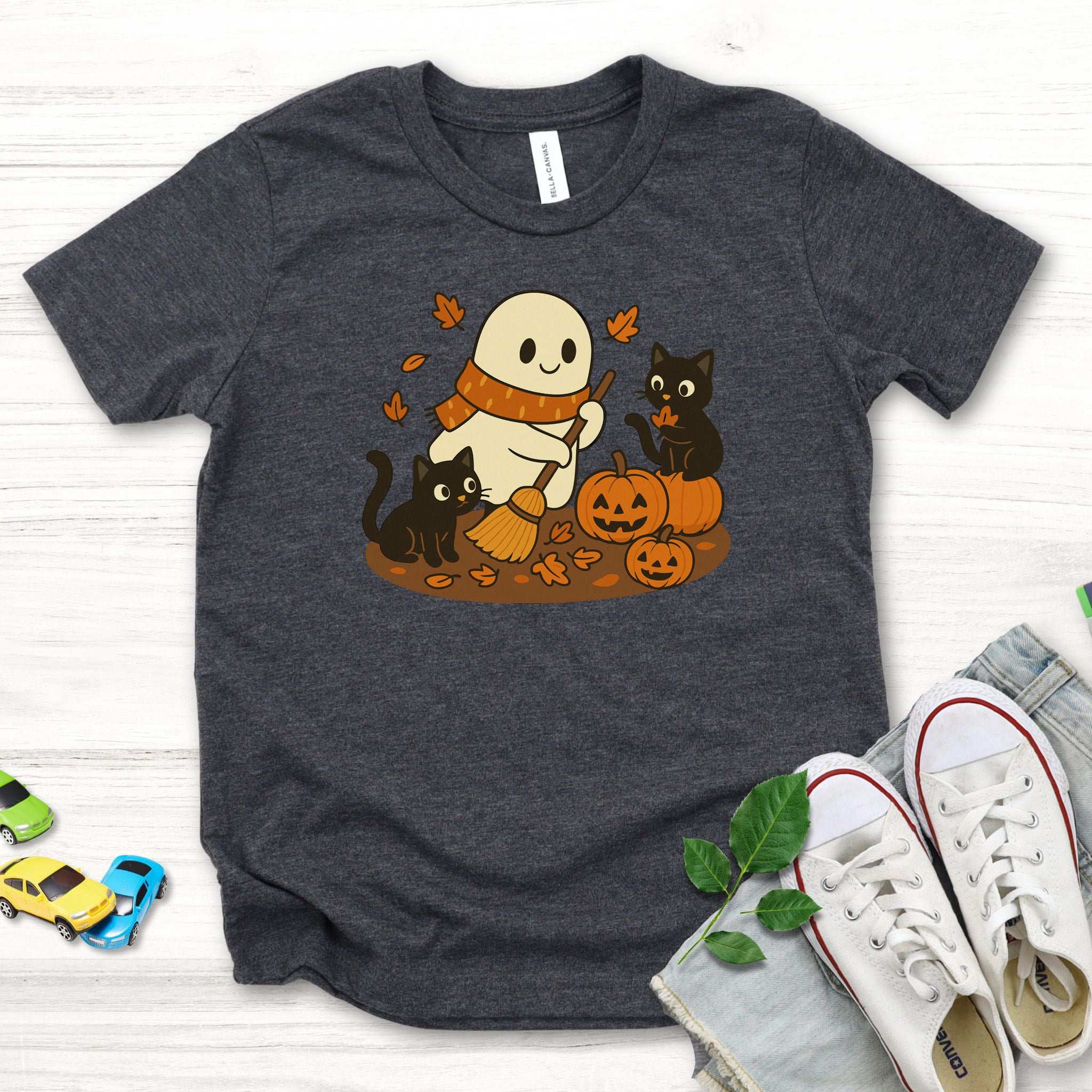 Autumn Ghost & Black Cats Youth Tee – Pumpkin Patch Cozy Vibes
