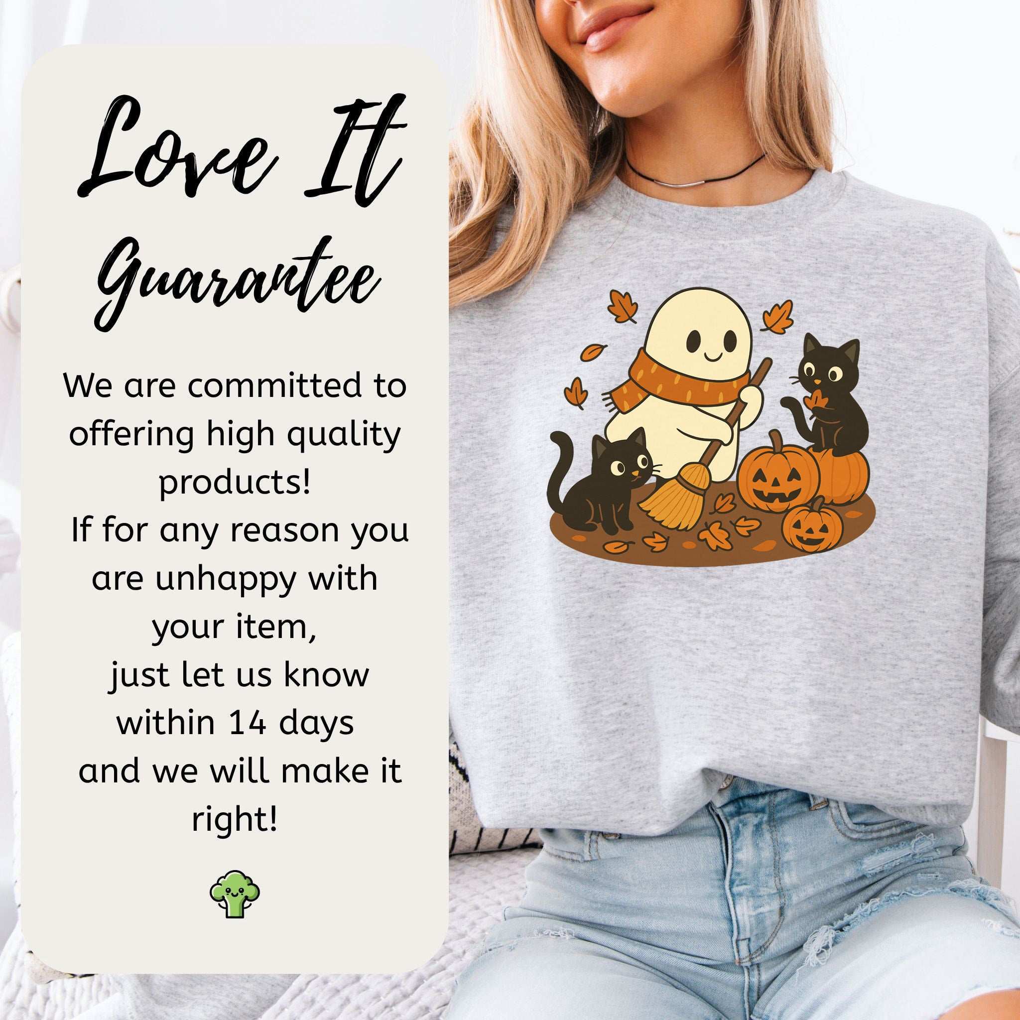Autumn Ghost & Black Cats Sweatshirt – Pumpkin Patch Cozy Vibes