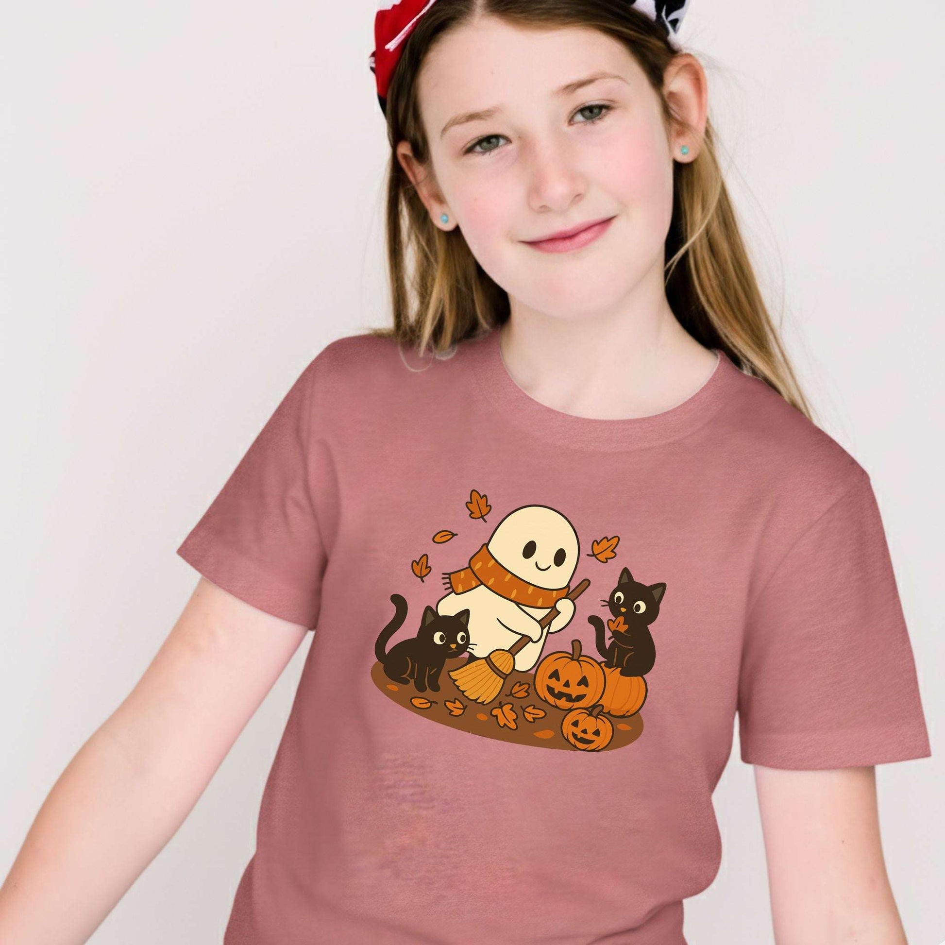 Autumn Ghost & Black Cats Youth Tee – Pumpkin Patch Cozy Vibes