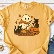 Autumn Ghost & Black Cats Comfort Colors Shirt – Pumpkin Patch Cozy Vibes