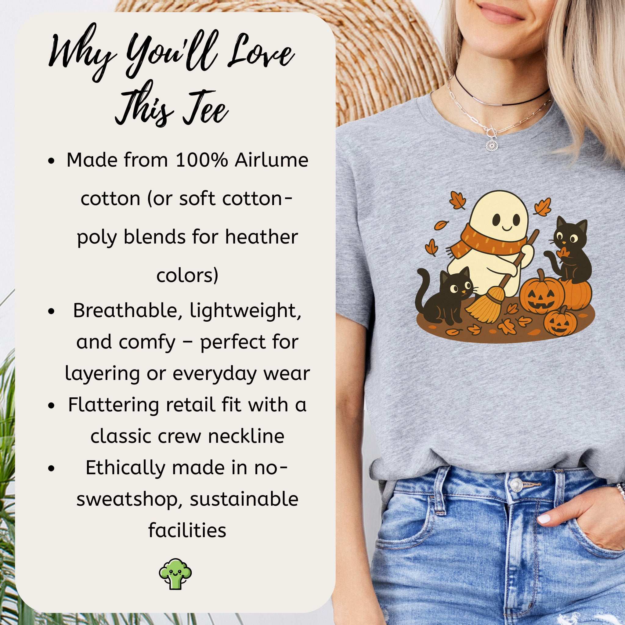 Autumn Ghost & Black Cats T-Shirt – Pumpkin Patch Cozy Vibes