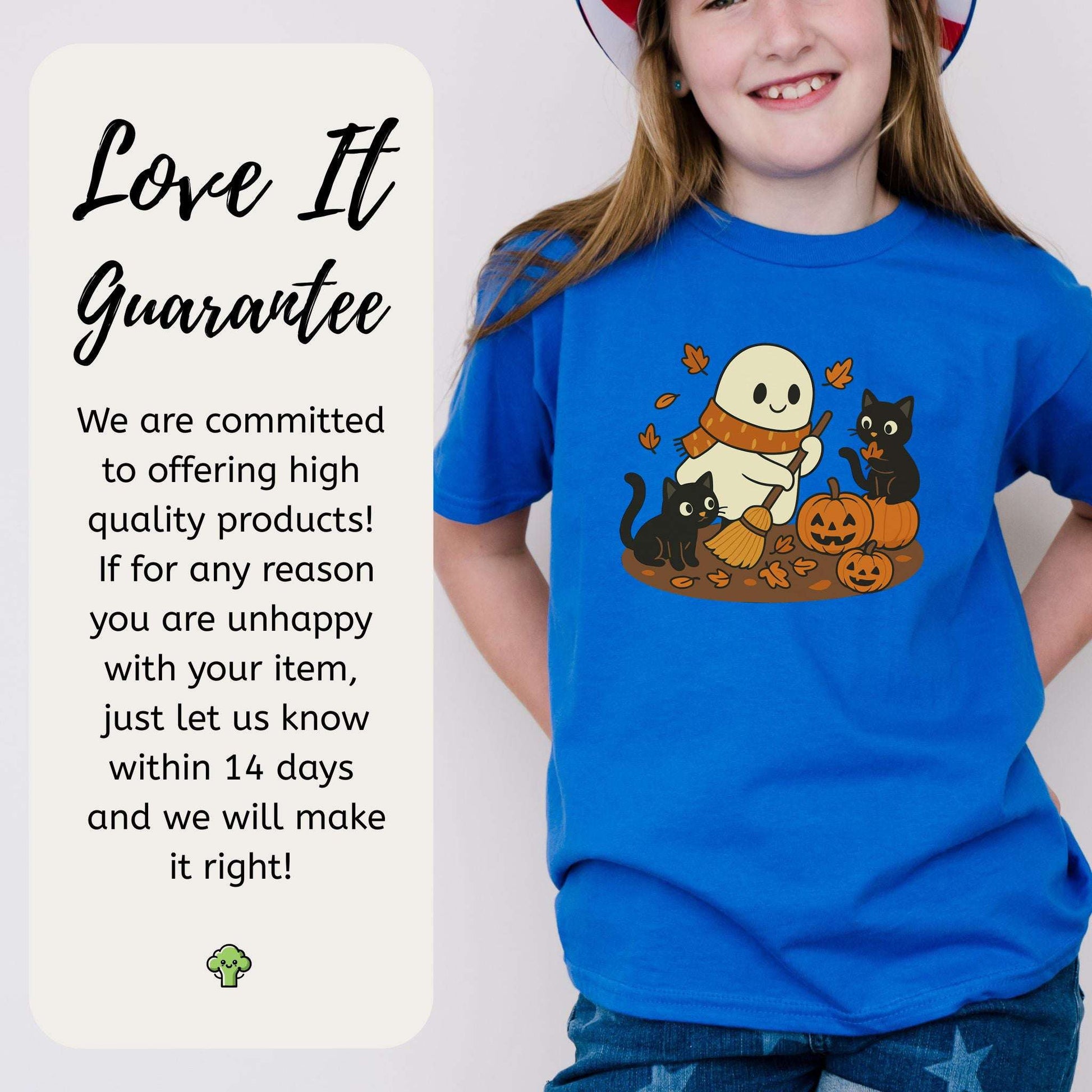 Autumn Ghost & Black Cats Youth Tee – Pumpkin Patch Cozy Vibes