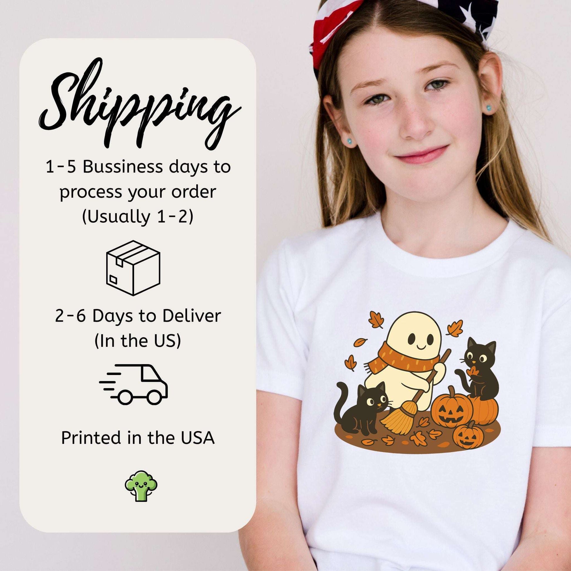 Autumn Ghost & Black Cats Youth Tee – Pumpkin Patch Cozy Vibes