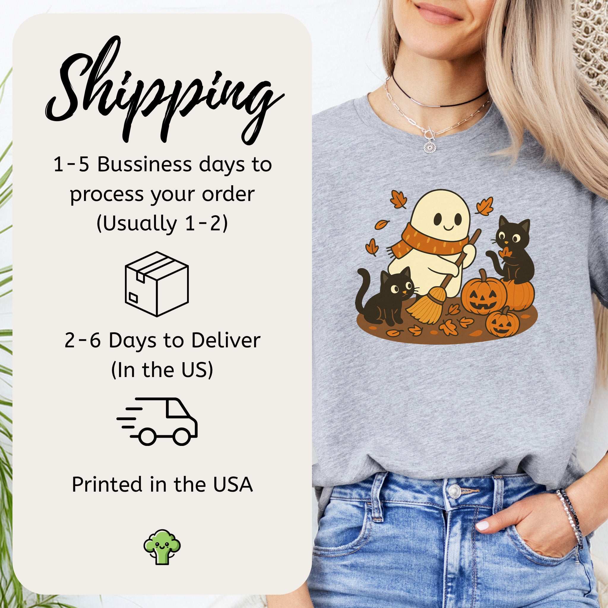 Autumn Ghost & Black Cats T-Shirt – Pumpkin Patch Cozy Vibes