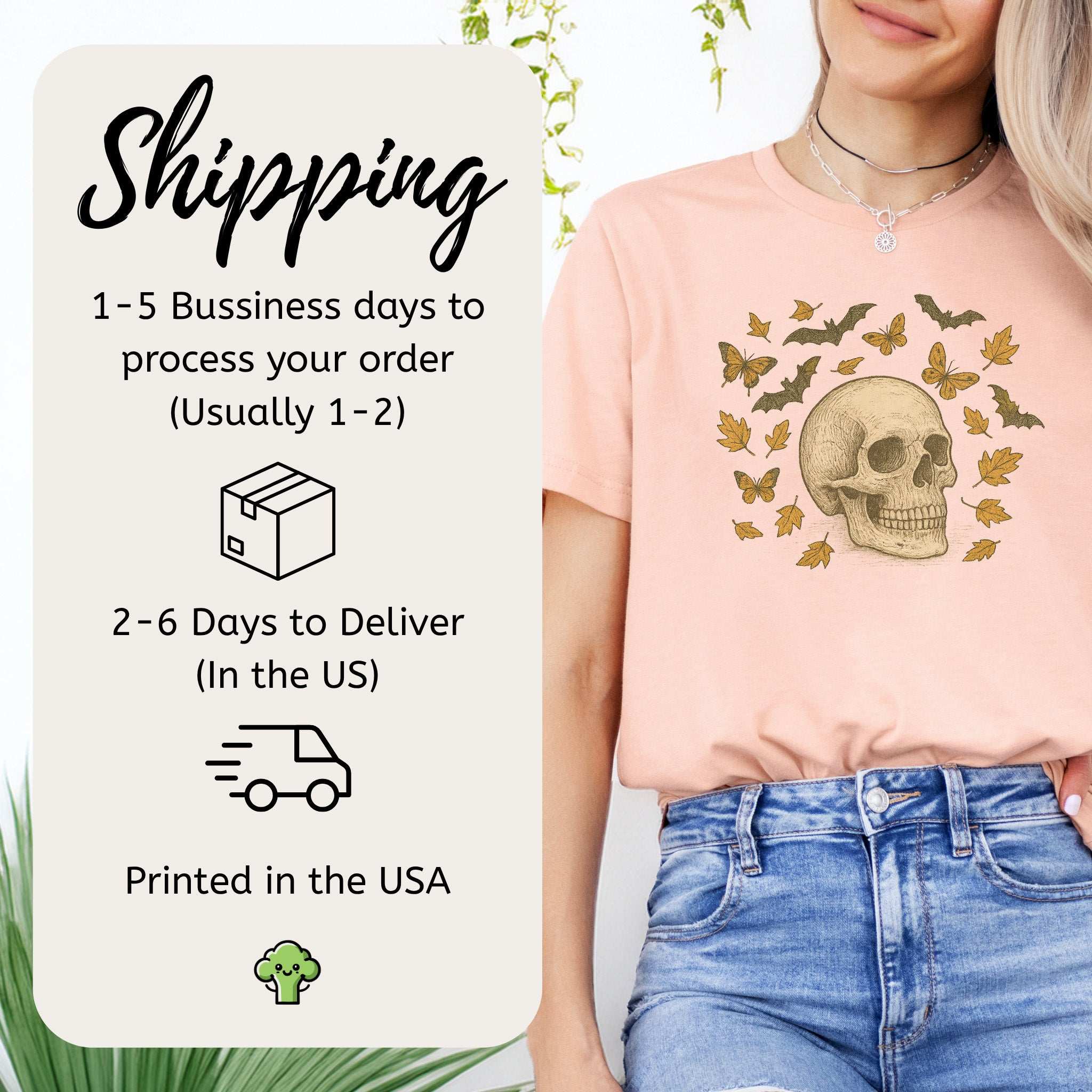 Autumn Skull T-Shirt – Vintage Bats, Butterflies & Fall Leaves