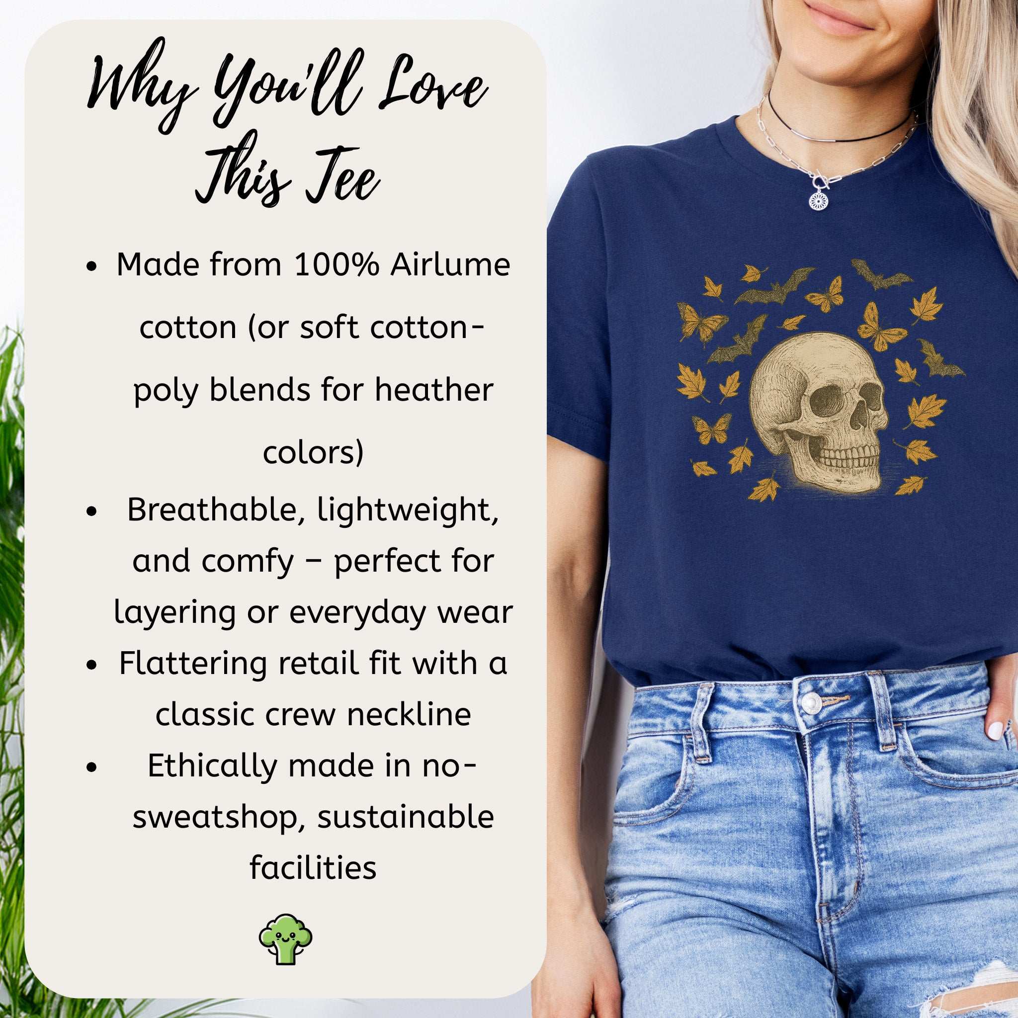 Autumn Skull T-Shirt – Vintage Bats, Butterflies & Fall Leaves