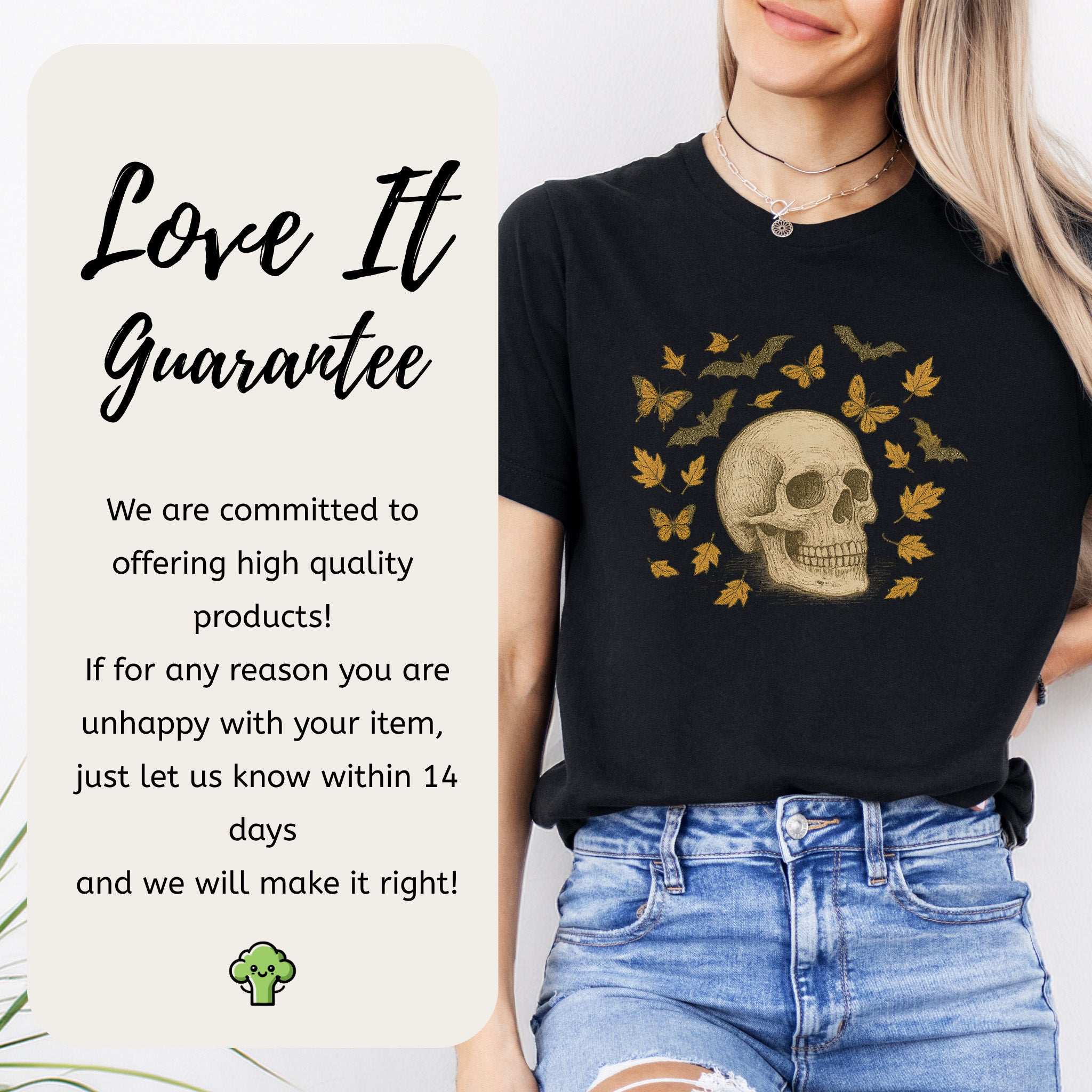 Autumn Skull T-Shirt – Vintage Bats, Butterflies & Fall Leaves