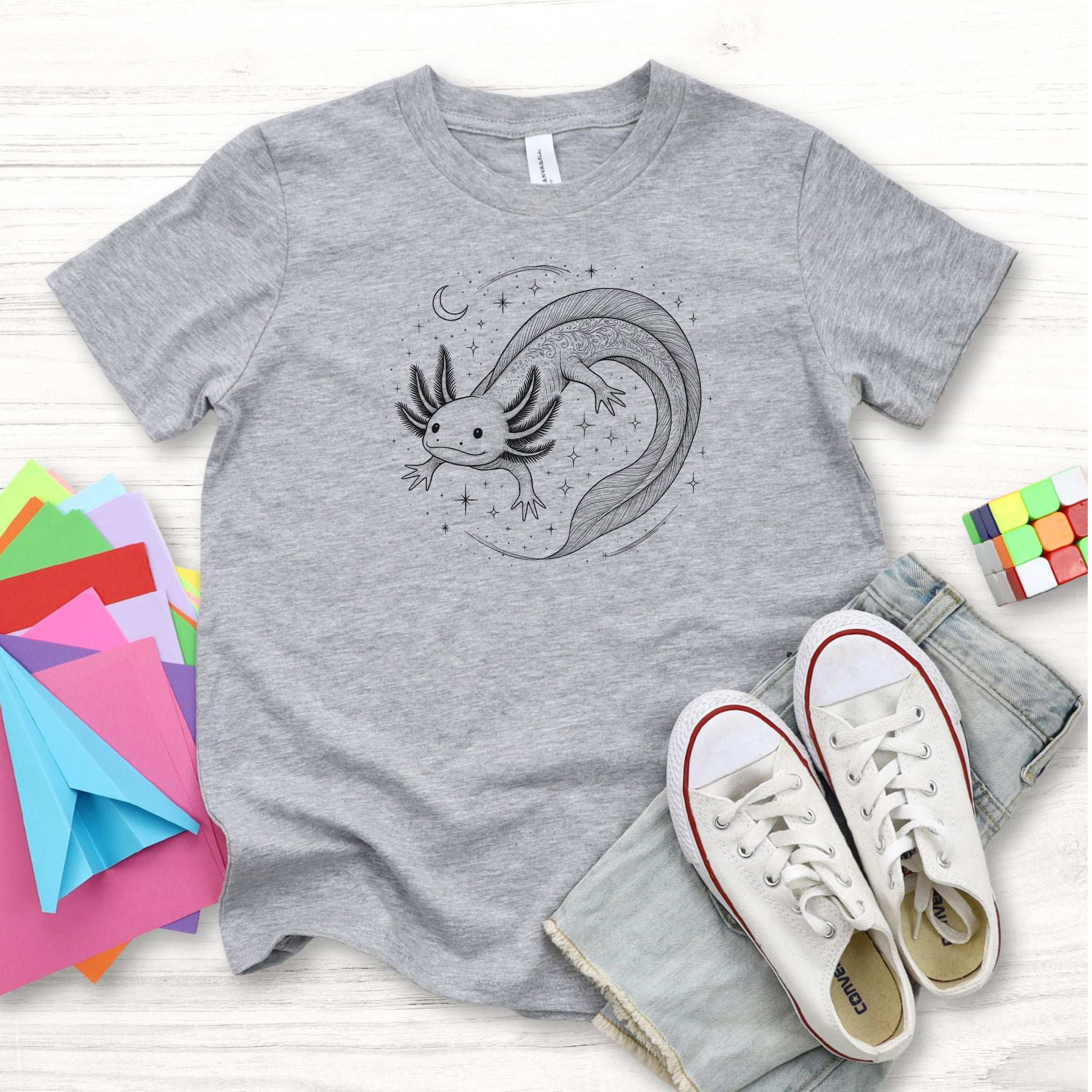 Axolotl in Whimsical Waters – Dreamy Little Swimmer Youth Tee