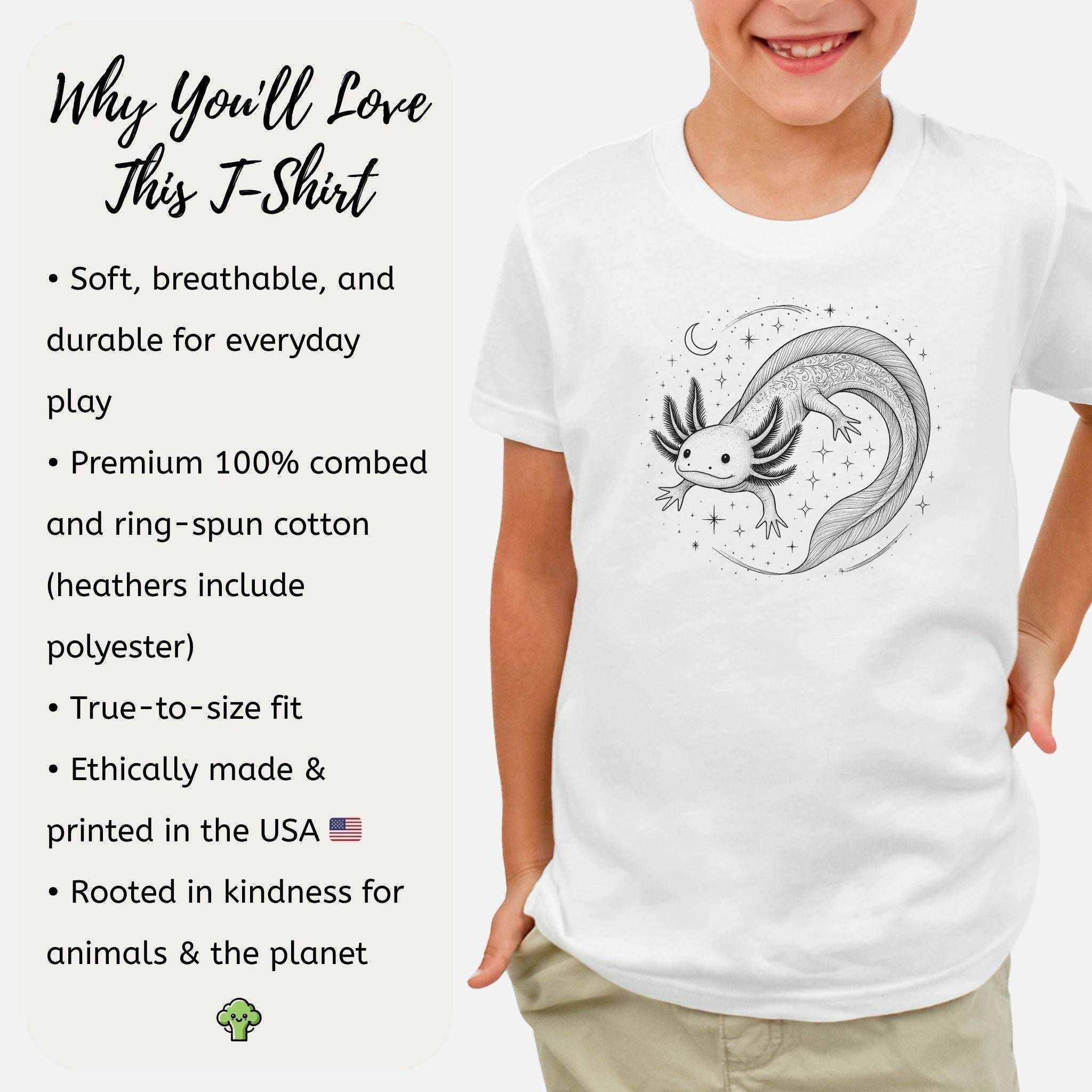 Axolotl in Whimsical Waters – Dreamy Little Swimmer Youth Tee