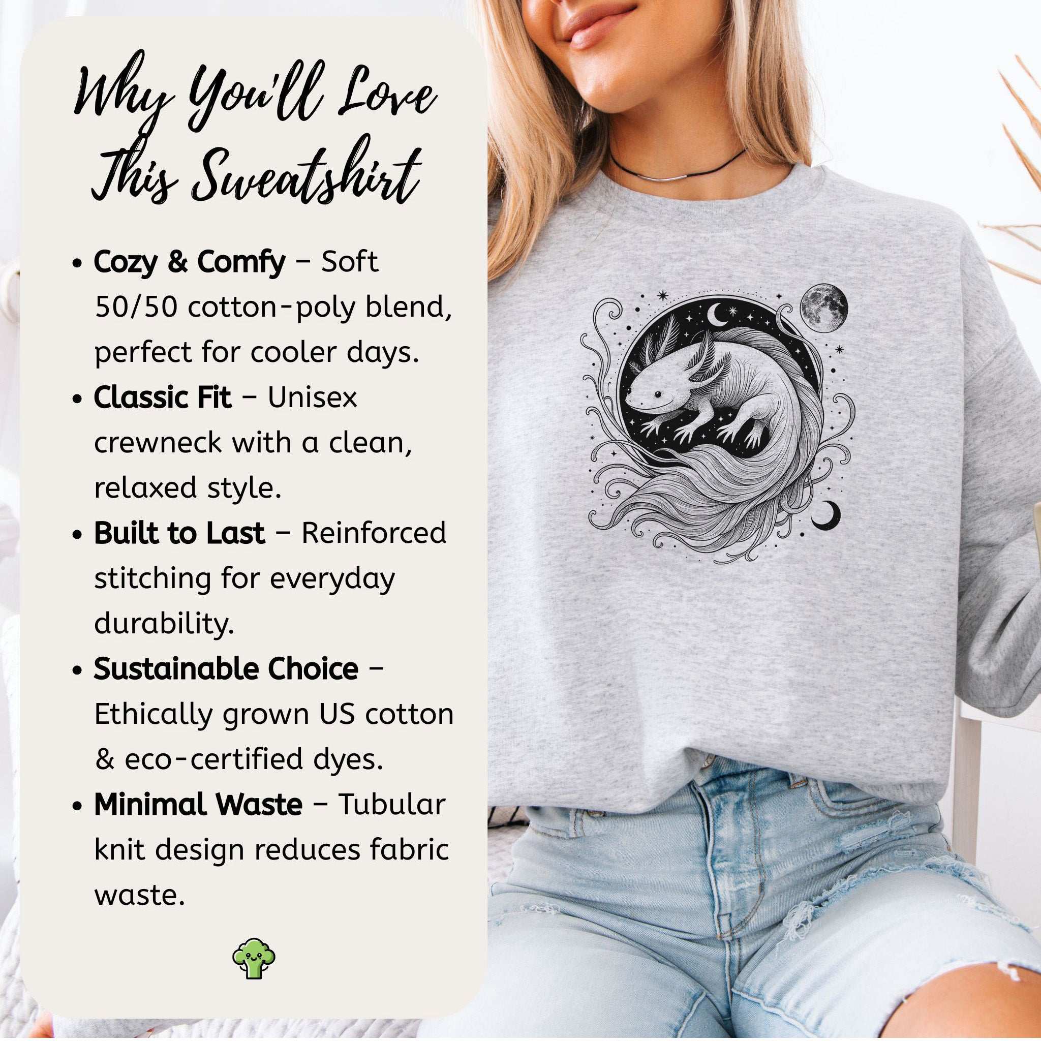 Axolotl Circle Art Sweatshirt – Minimalist Fantasy Animal for Dreamy Souls