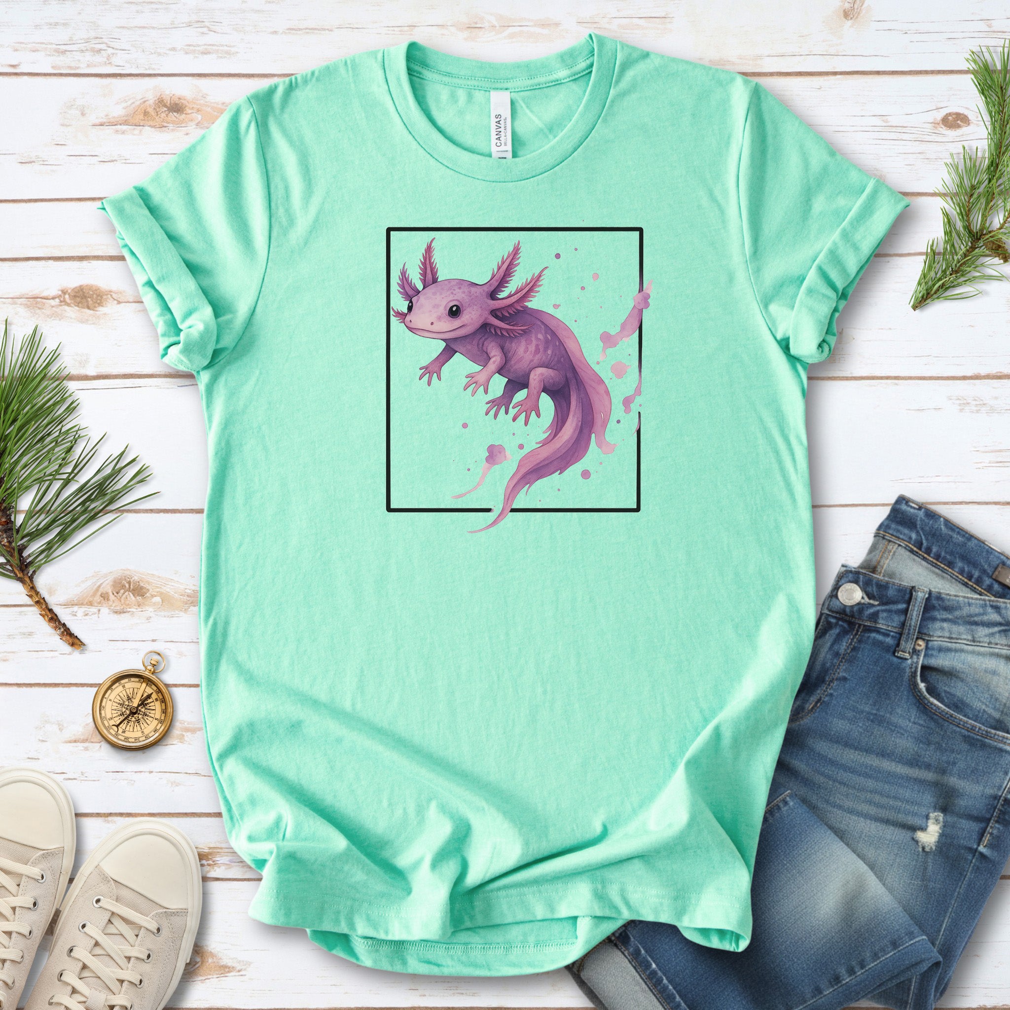 Watercolor Axolotl T-Shirt – Cute Pink Salamander Nature Tee