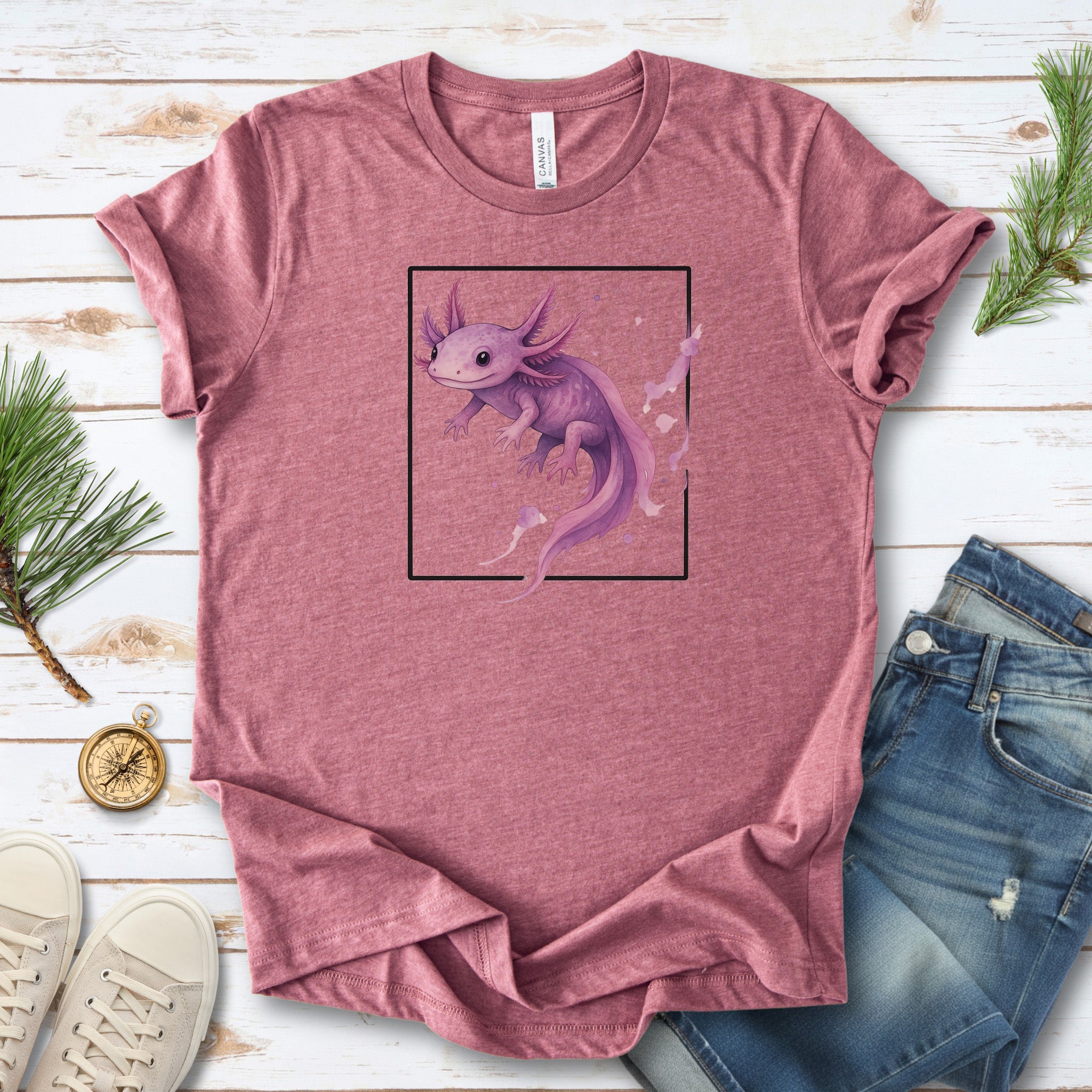 Watercolor Axolotl T-Shirt – Cute Pink Salamander Nature Tee