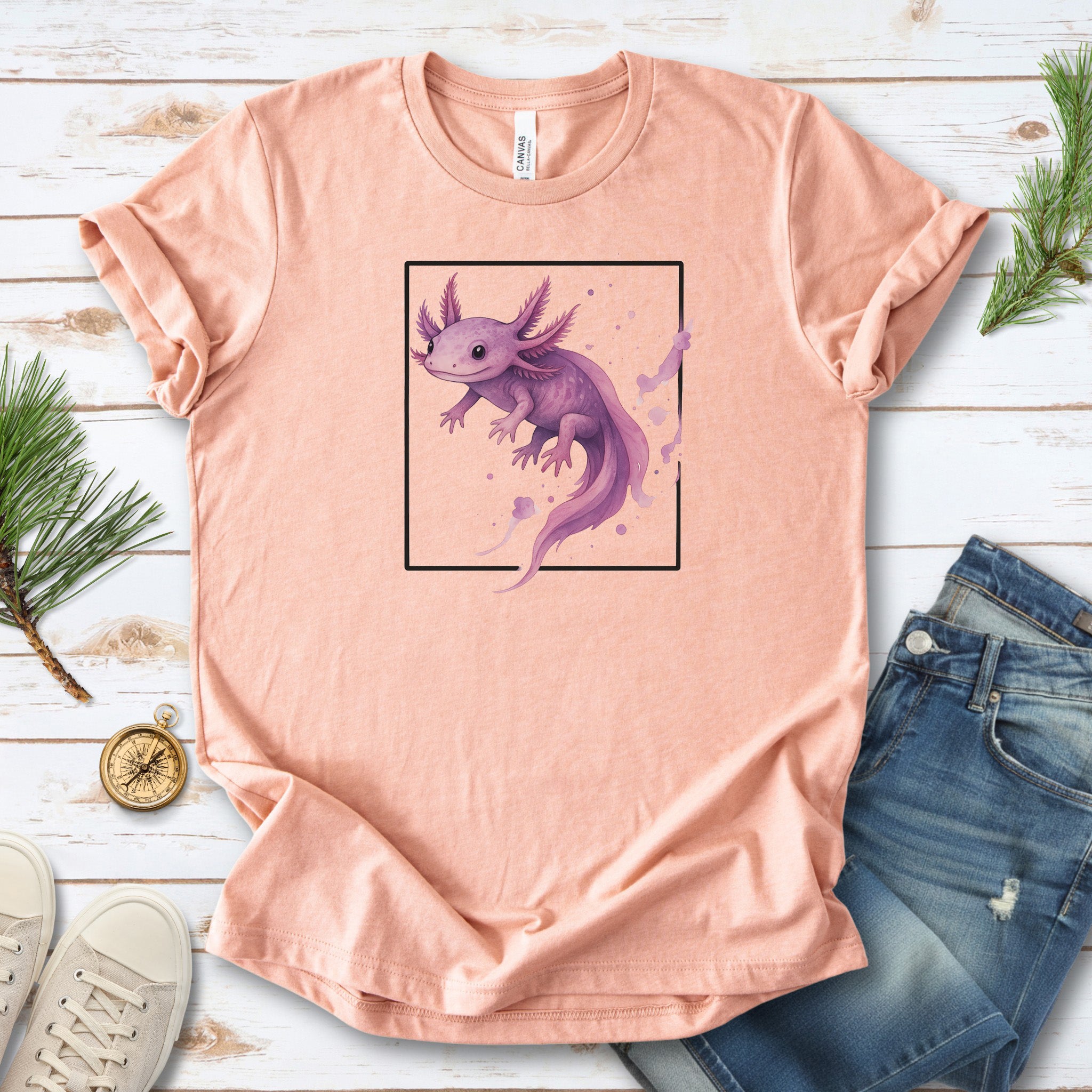 Watercolor Axolotl T-Shirt – Cute Pink Salamander Nature Tee