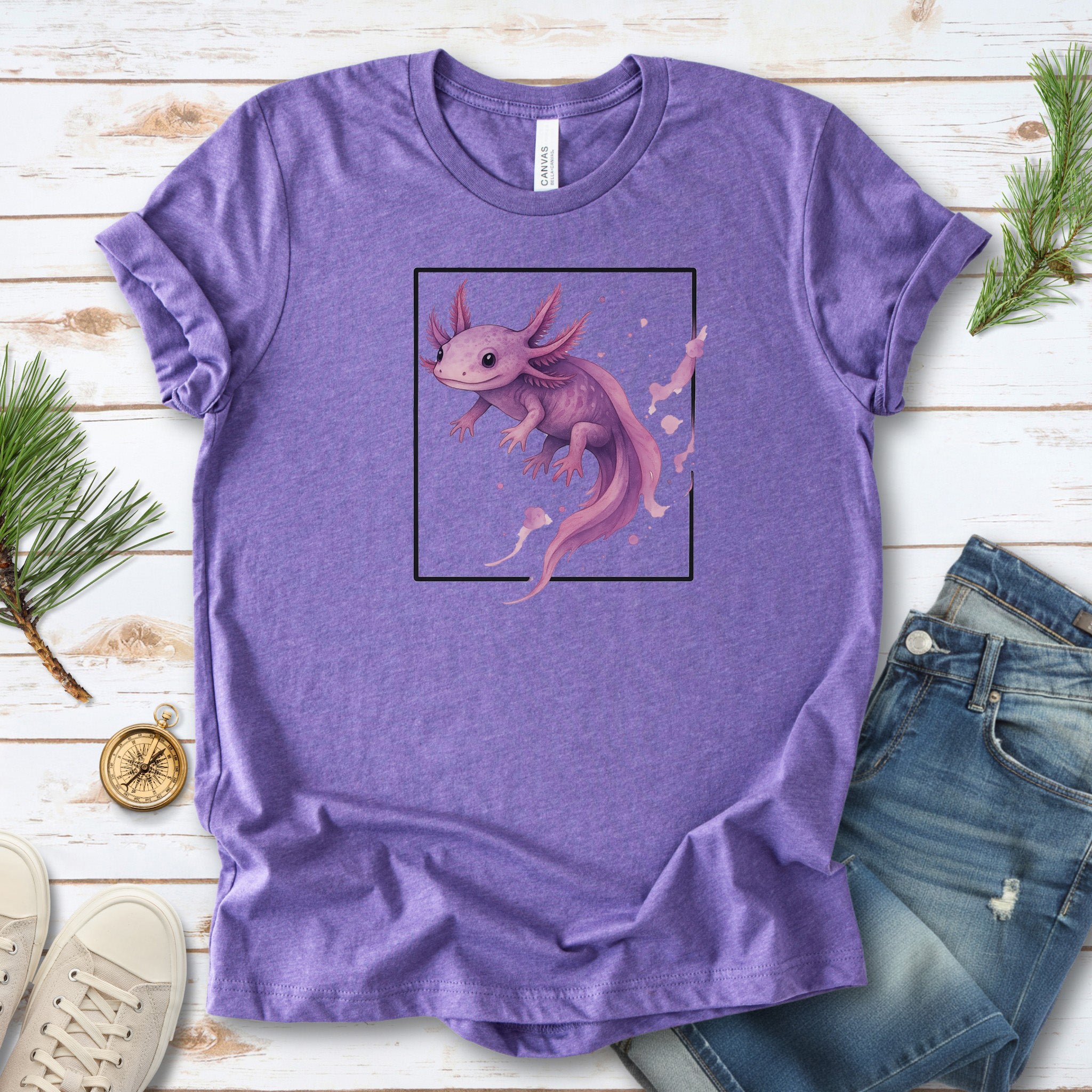 Watercolor Axolotl T-Shirt – Cute Pink Salamander Nature Tee