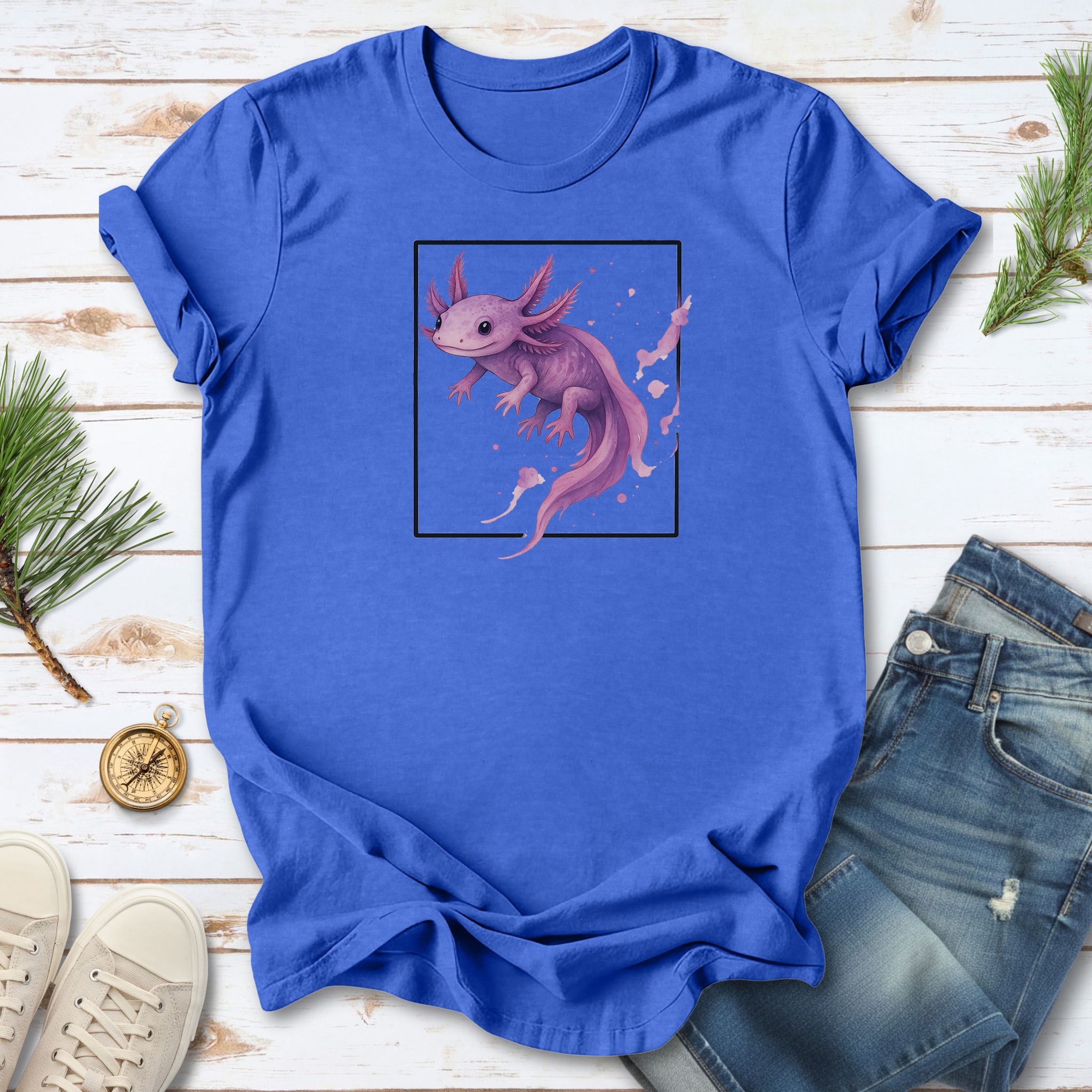Watercolor Axolotl T-Shirt – Cute Pink Salamander Nature Tee