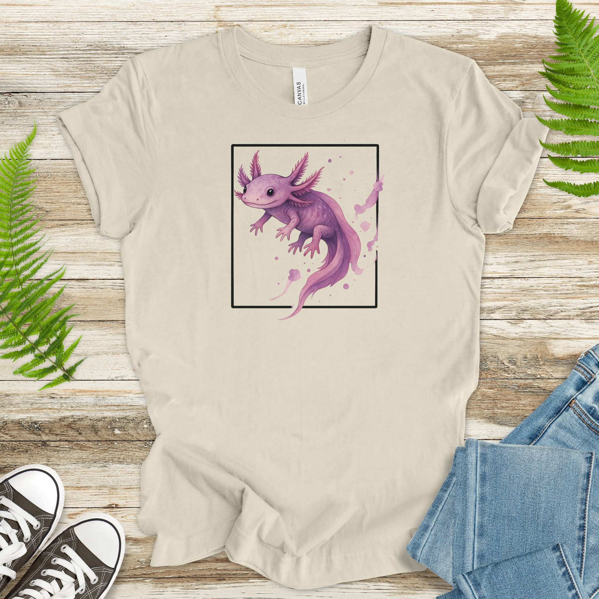 Watercolor Axolotl T-Shirt – Cute Pink Salamander Nature Tee