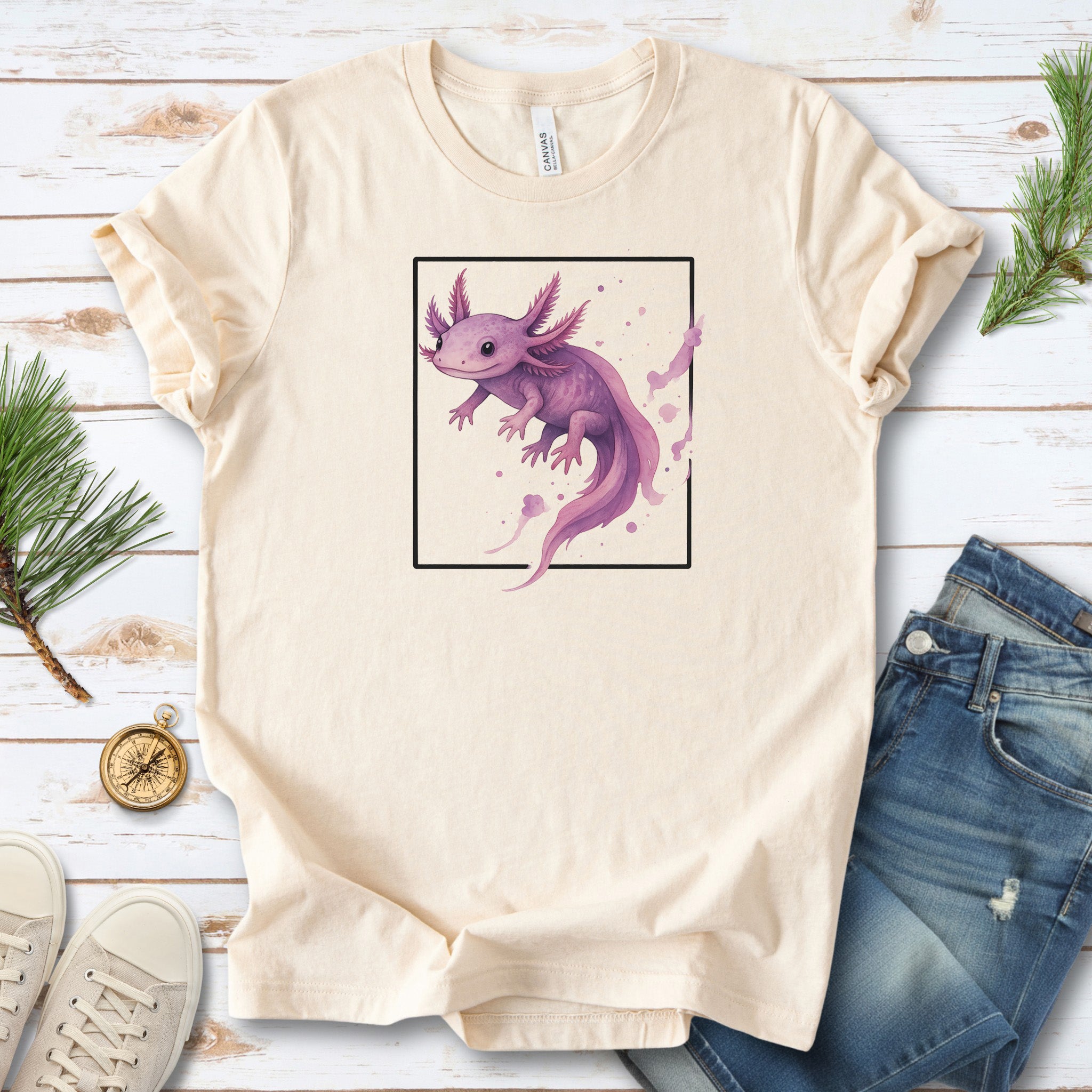 Watercolor Axolotl T-Shirt – Cute Pink Salamander Nature Tee