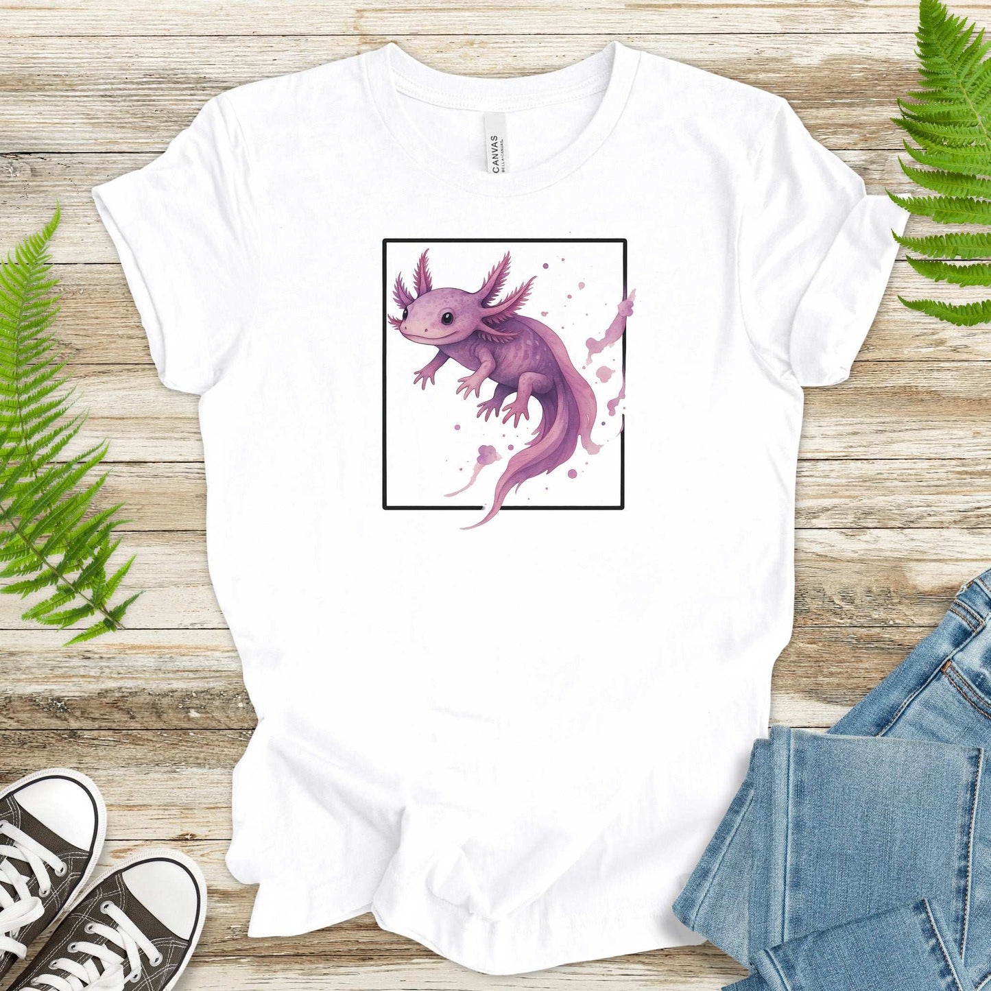 Watercolor Axolotl T-Shirt – Cute Pink Salamander Nature Tee