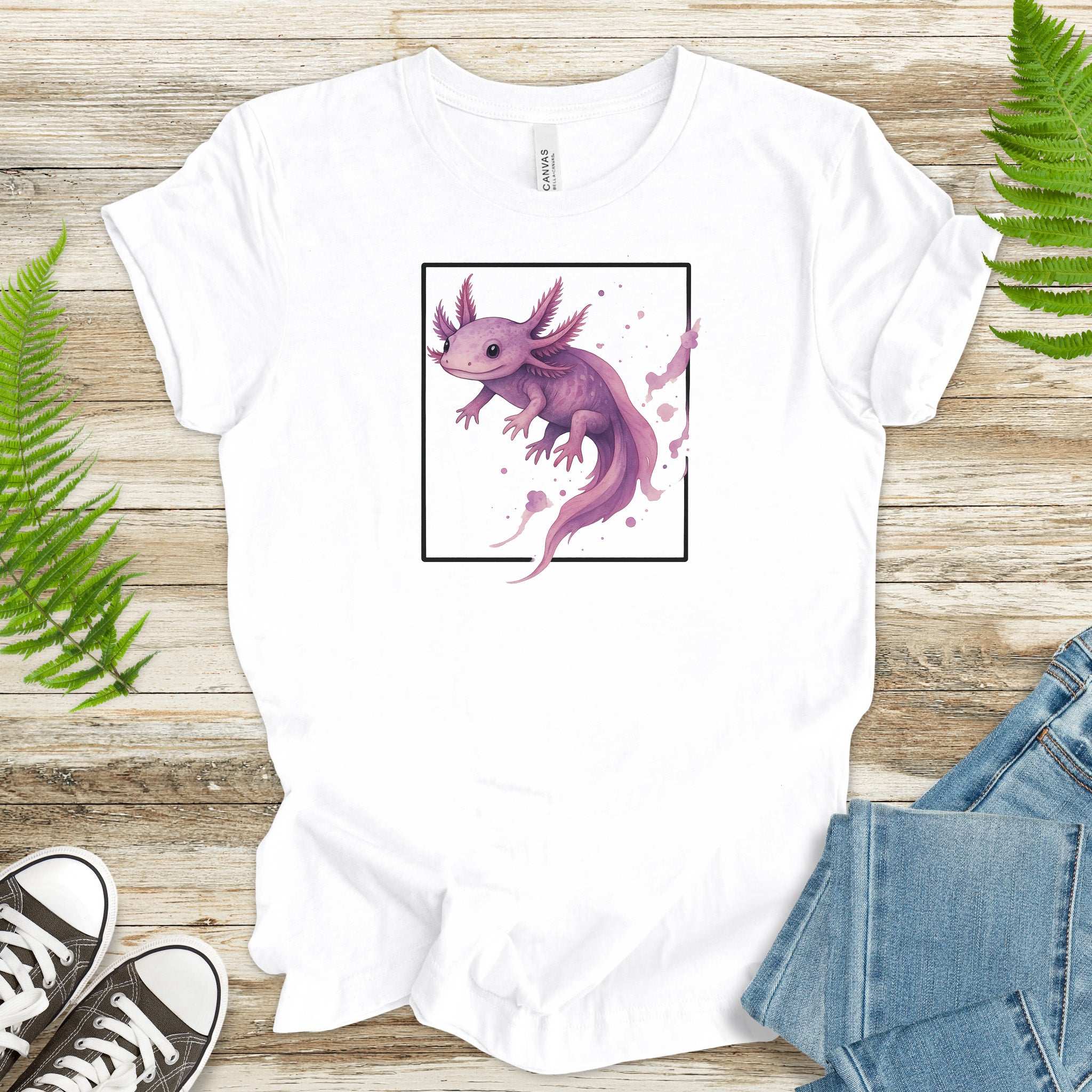 Watercolor Axolotl T-Shirt – Cute Pink Salamander Nature Tee