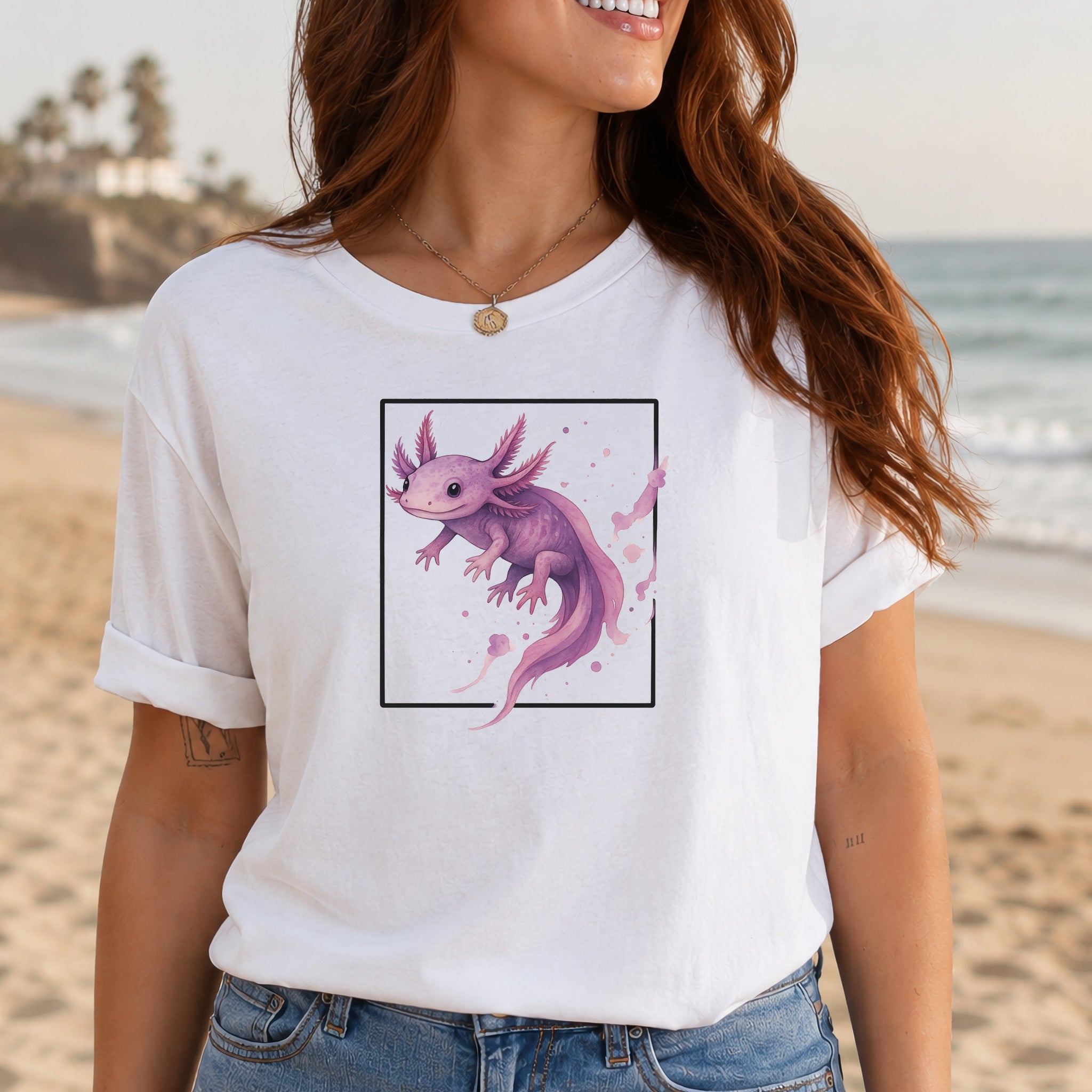 Watercolor Axolotl T-Shirt – Cute Pink Salamander Nature Tee