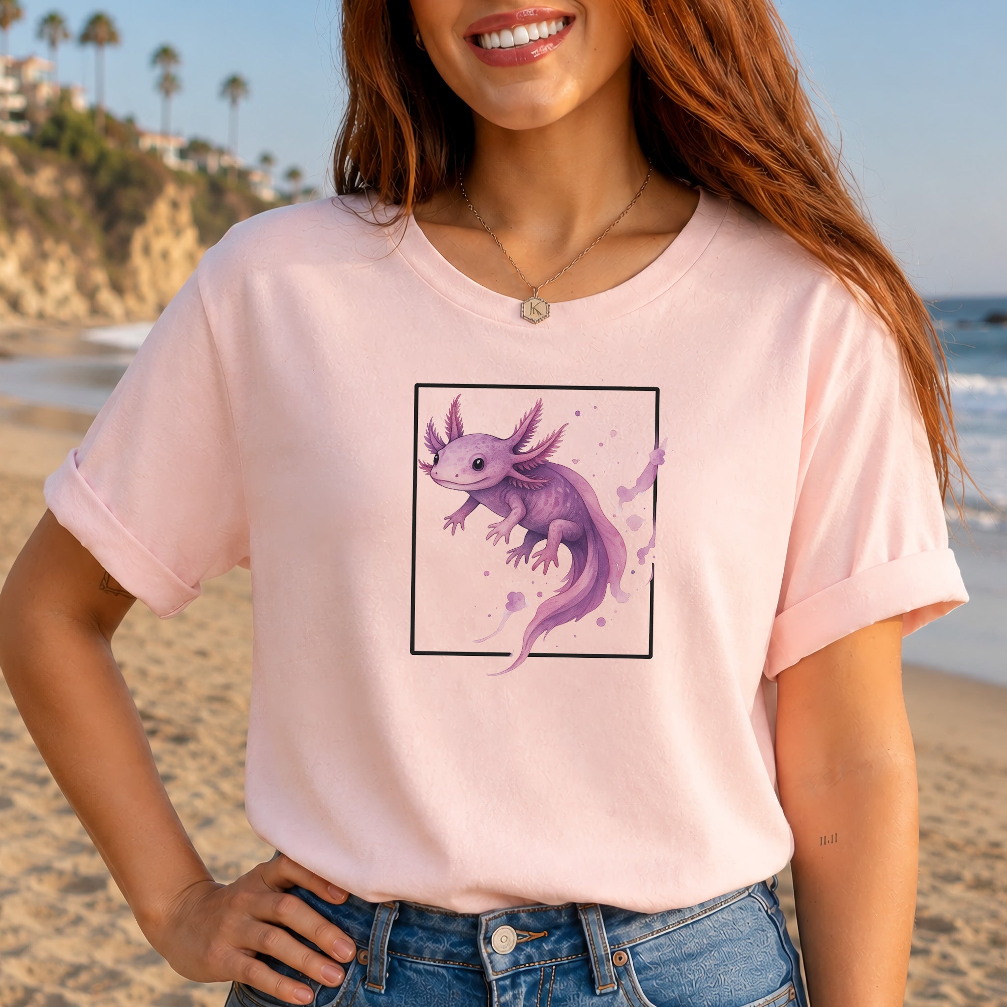 Watercolor Axolotl T-Shirt – Cute Pink Salamander Nature Tee