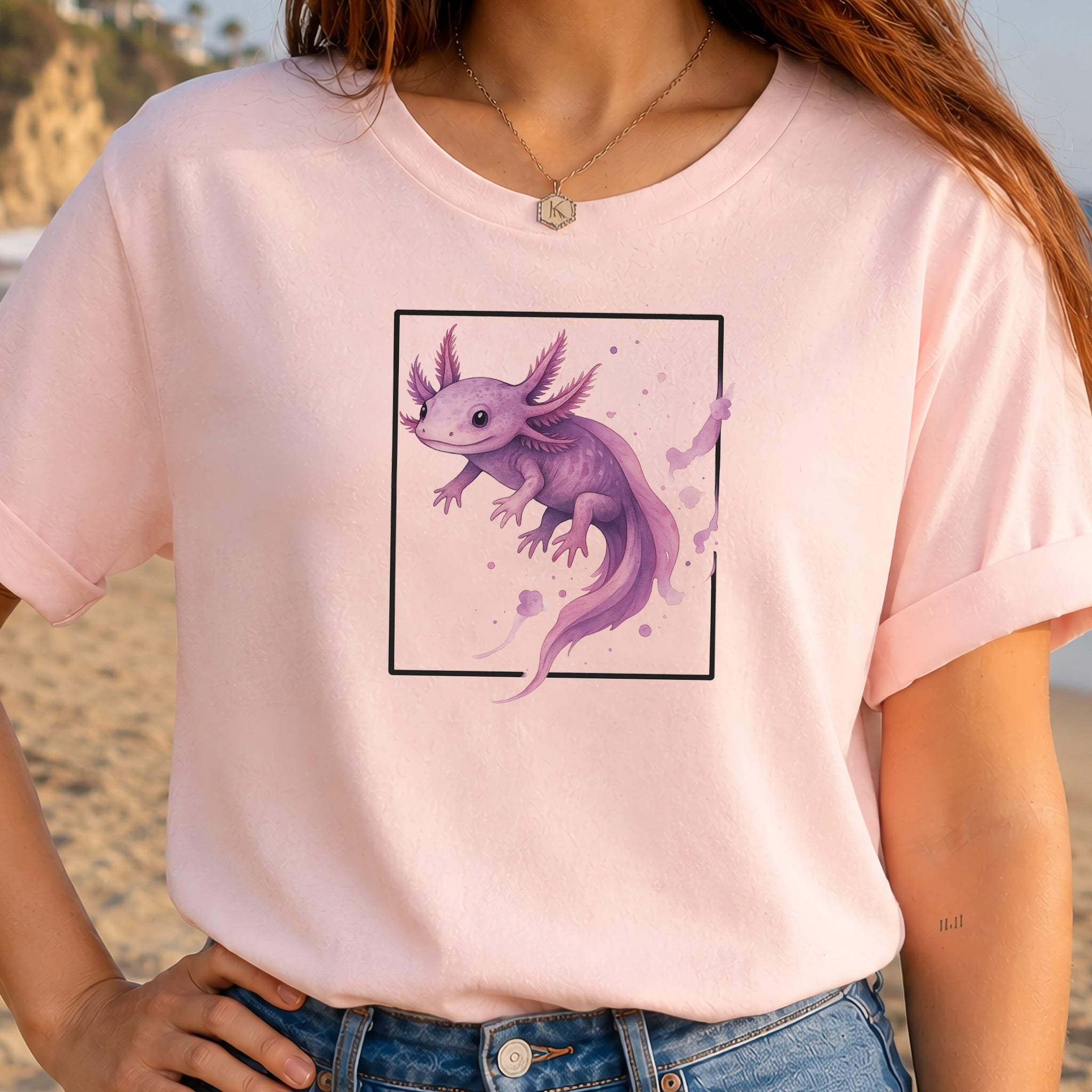 Watercolor Axolotl T-Shirt – Cute Pink Salamander Nature Tee