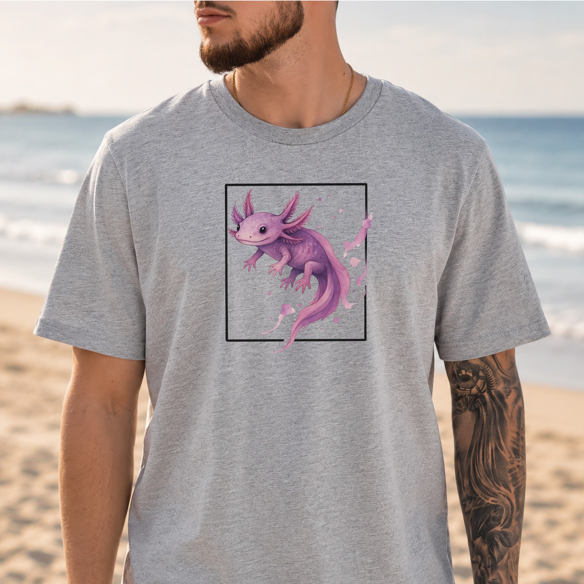 Watercolor Axolotl T-Shirt – Cute Pink Salamander Nature Tee