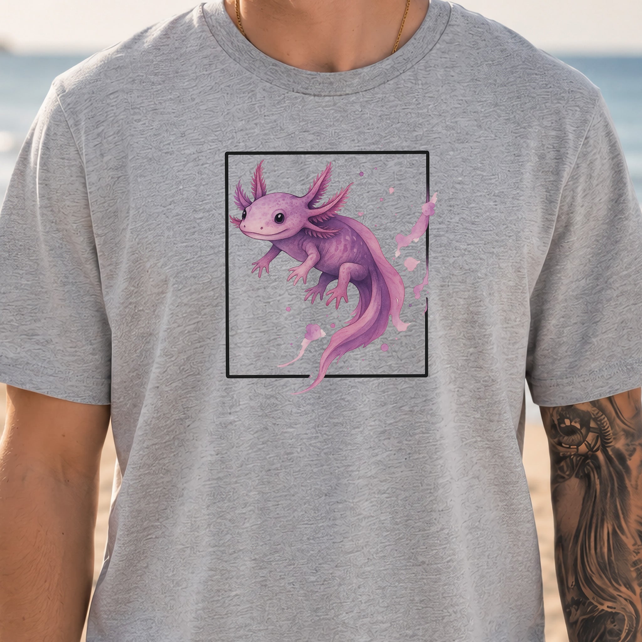 Watercolor Axolotl T-Shirt – Cute Pink Salamander Nature Tee