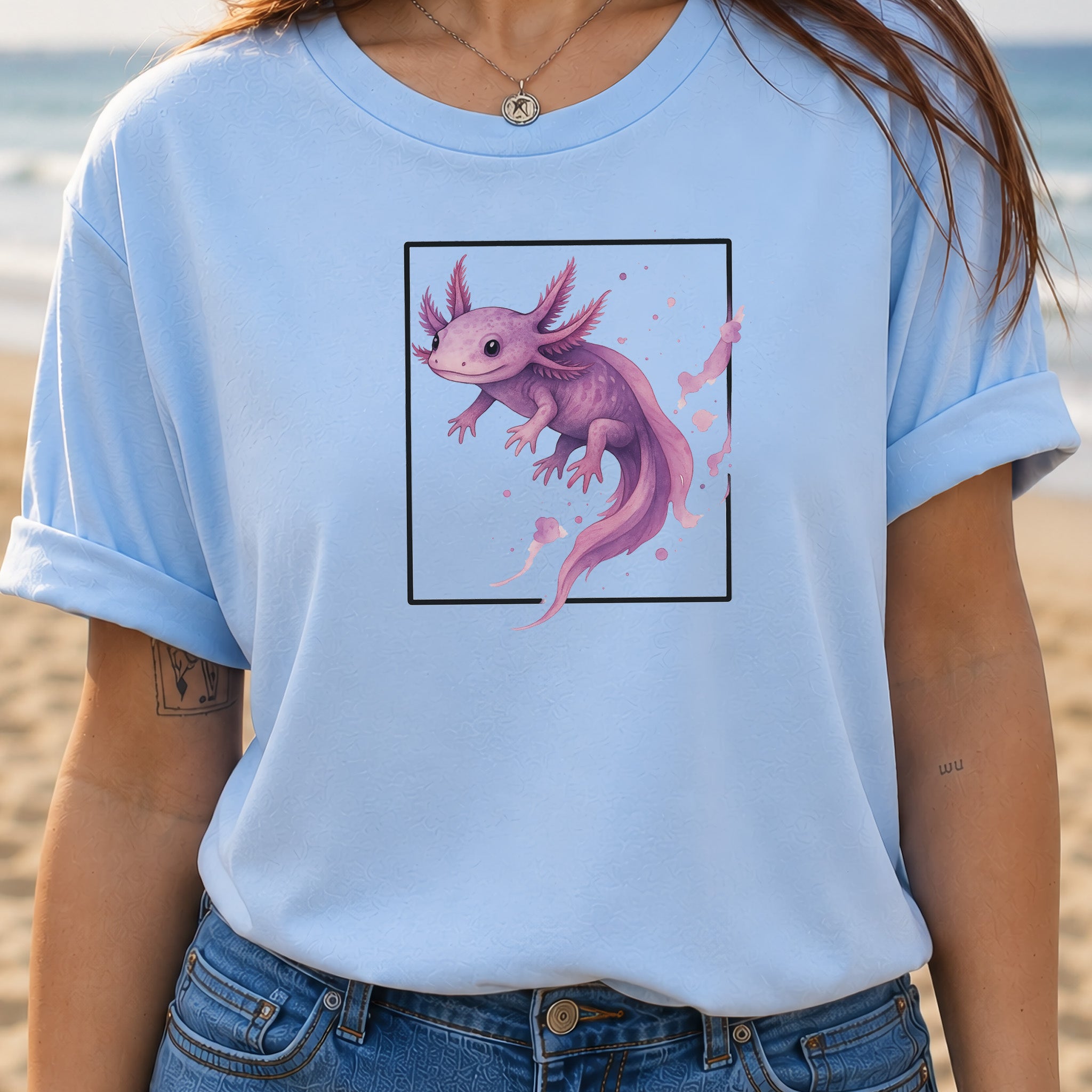Watercolor Axolotl T-Shirt – Cute Pink Salamander Nature Tee