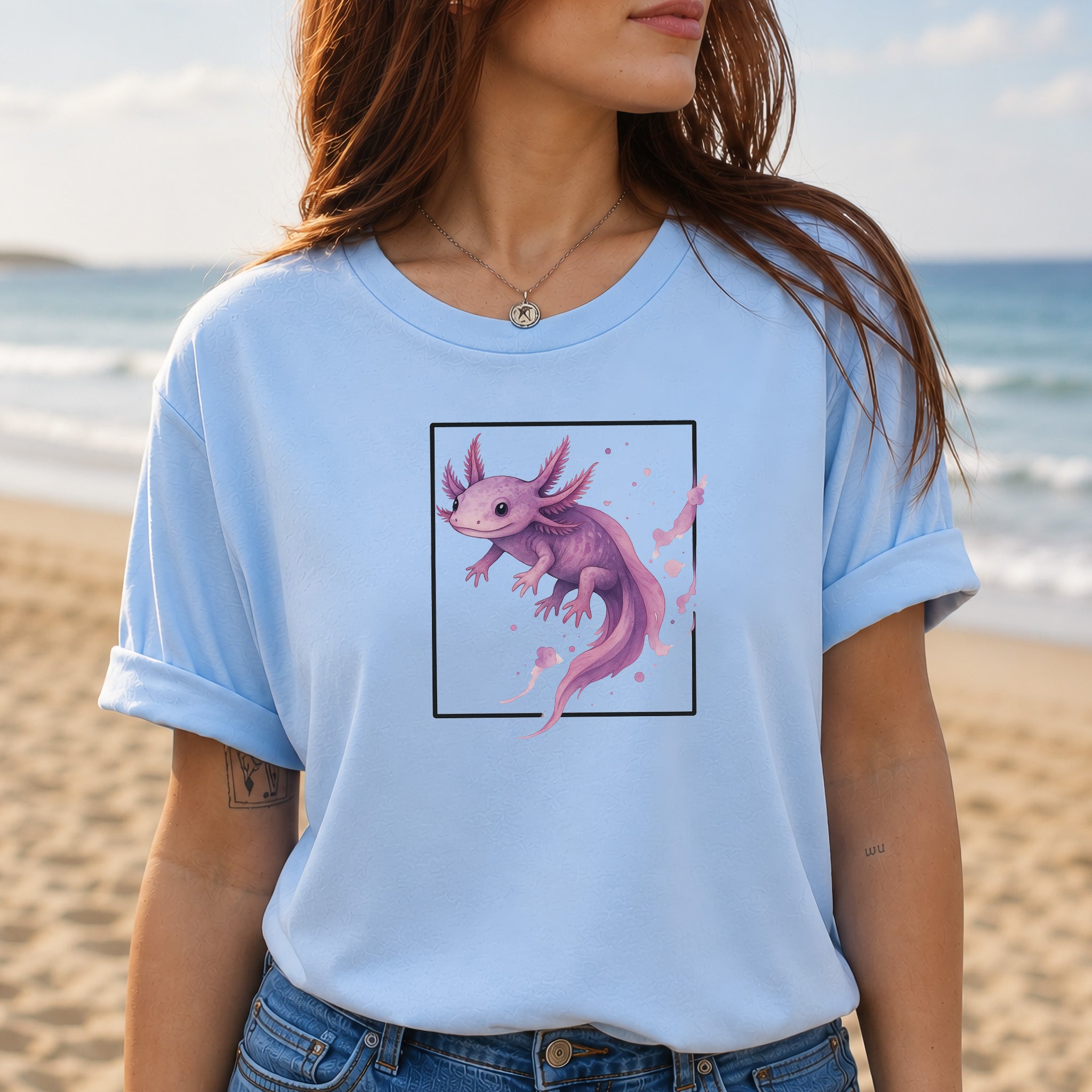 Watercolor Axolotl T-Shirt – Cute Pink Salamander Nature Tee